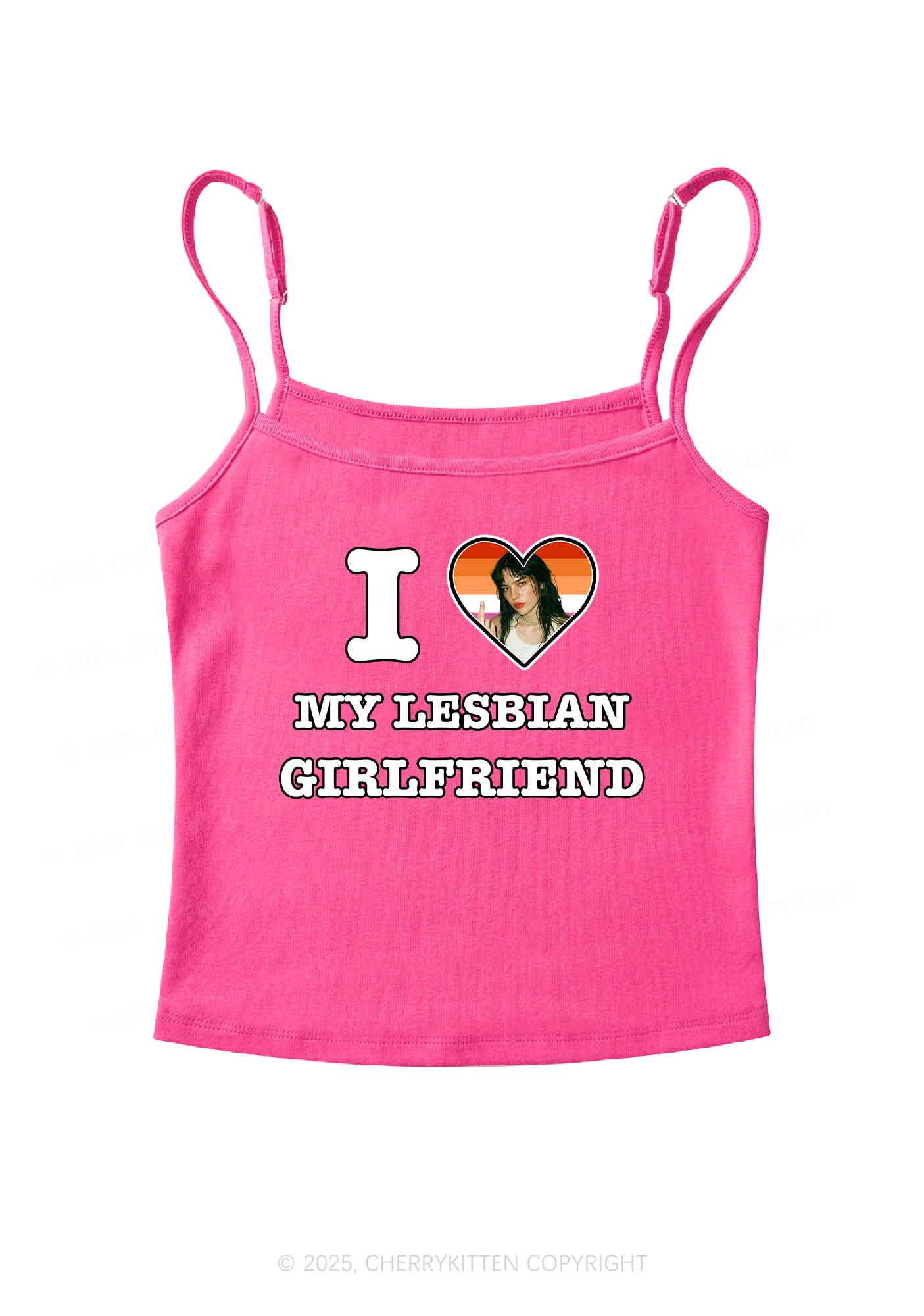 Custom My Lesbian GF Pride Y2K Spaghetti Strap Cami Cherrykitten - Image 4