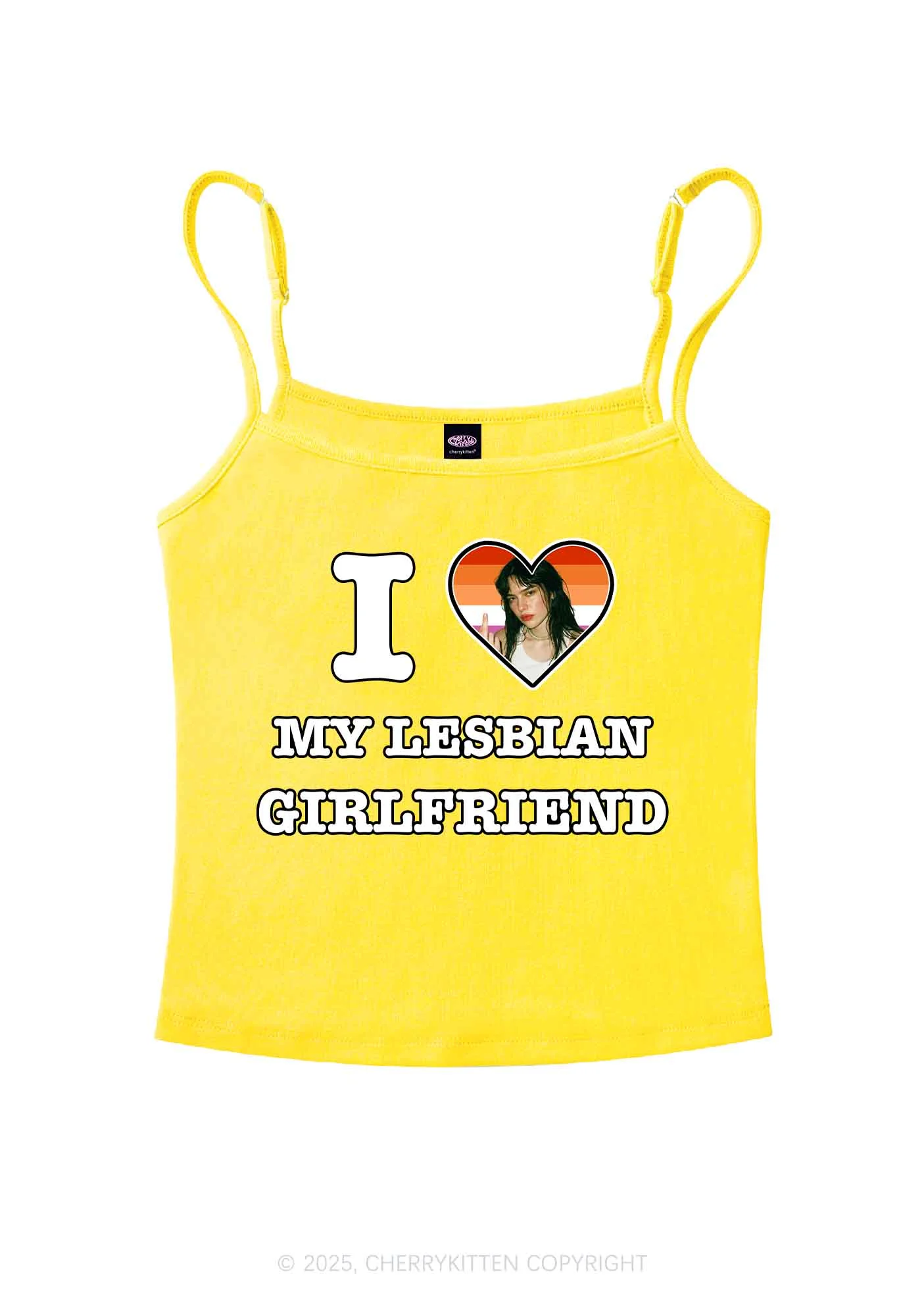 Custom My Lesbian GF Pride Y2K Spaghetti Strap Cami Cherrykitten - Image 5