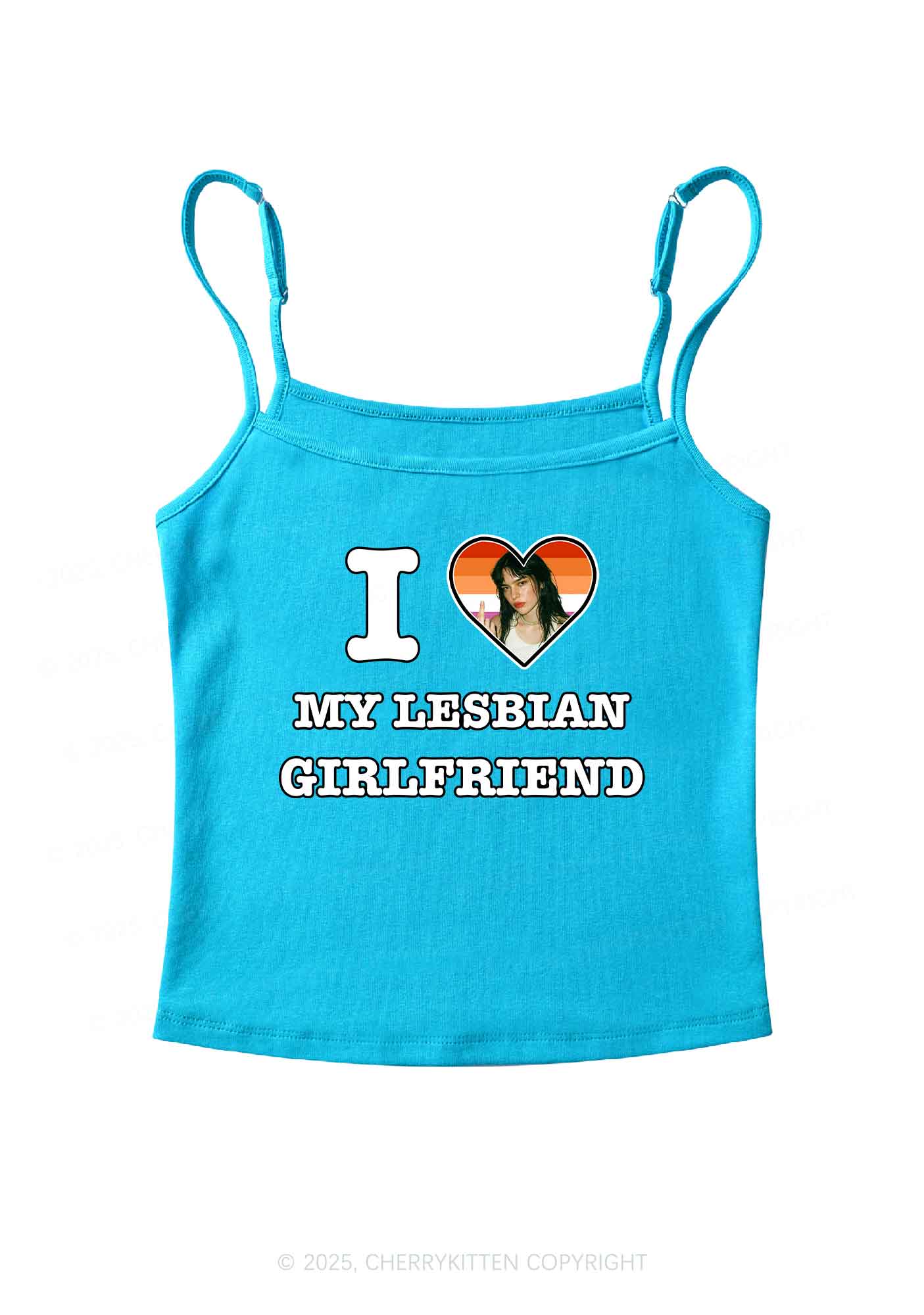 Custom My Lesbian GF Pride Y2K Spaghetti Strap Cami Cherrykitten - Image 6