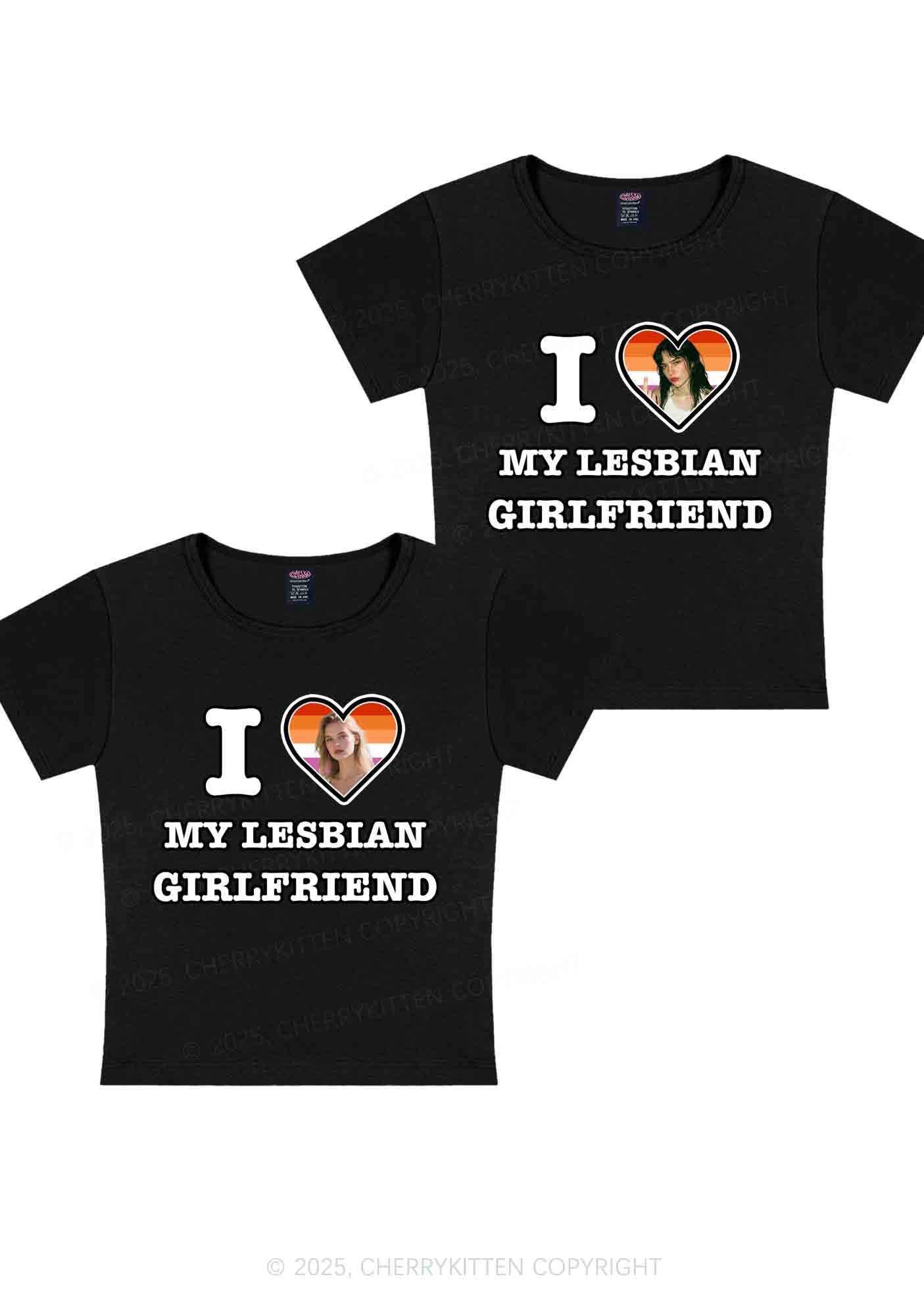 Custom My Lesbian GF Pride Y2K Valentine's Day Baby Tee Cherrykitten - Image 3