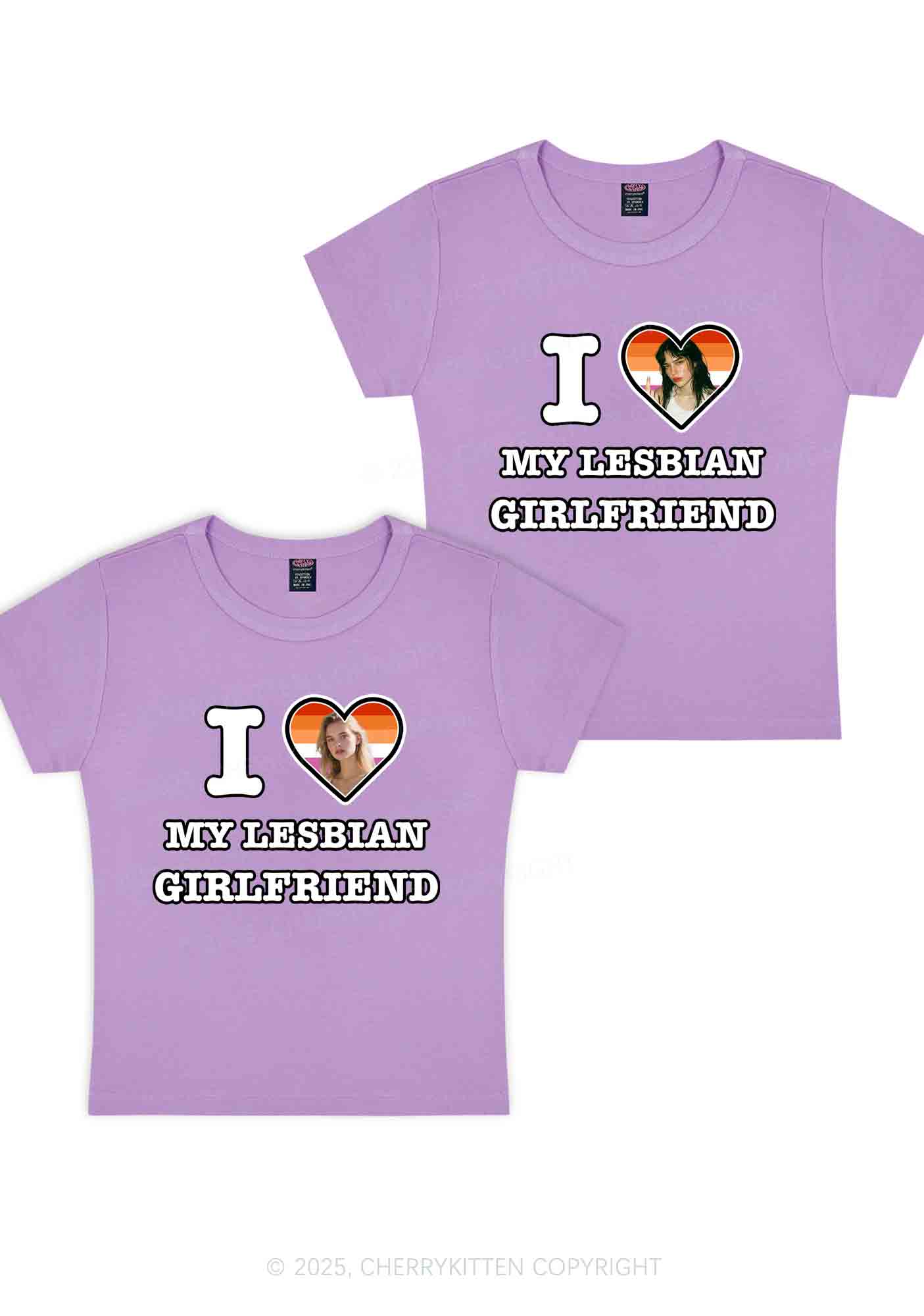 Custom My Lesbian GF Pride Y2K Valentine's Day Baby Tee Cherrykitten - Image 6