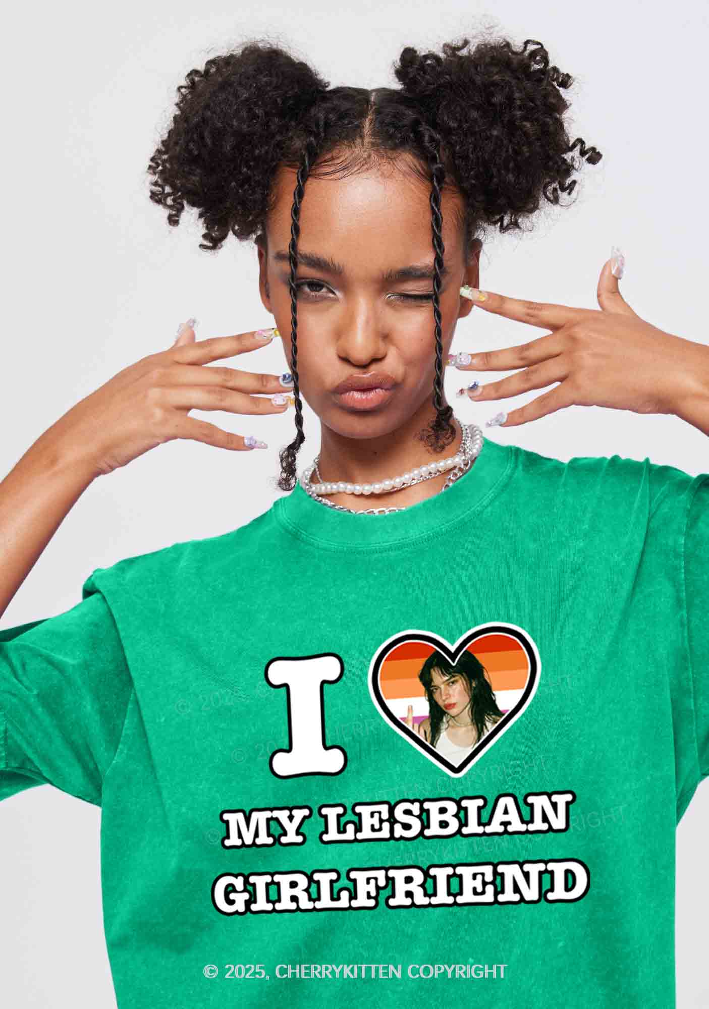 Custom My Lesbian GF Pride Y2K Valentine's Day Couple Shirt Cherrykitten - Image 2