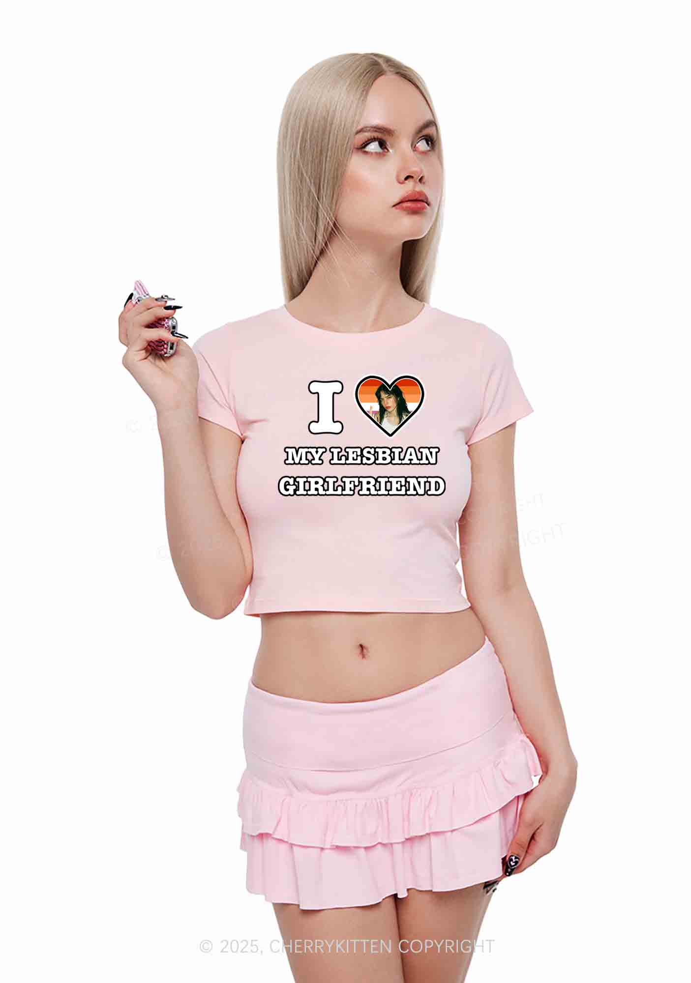 Custom My Lesbian GF Pride Y2K Valentine's Day Couple Shirt Cherrykitten - Image 3