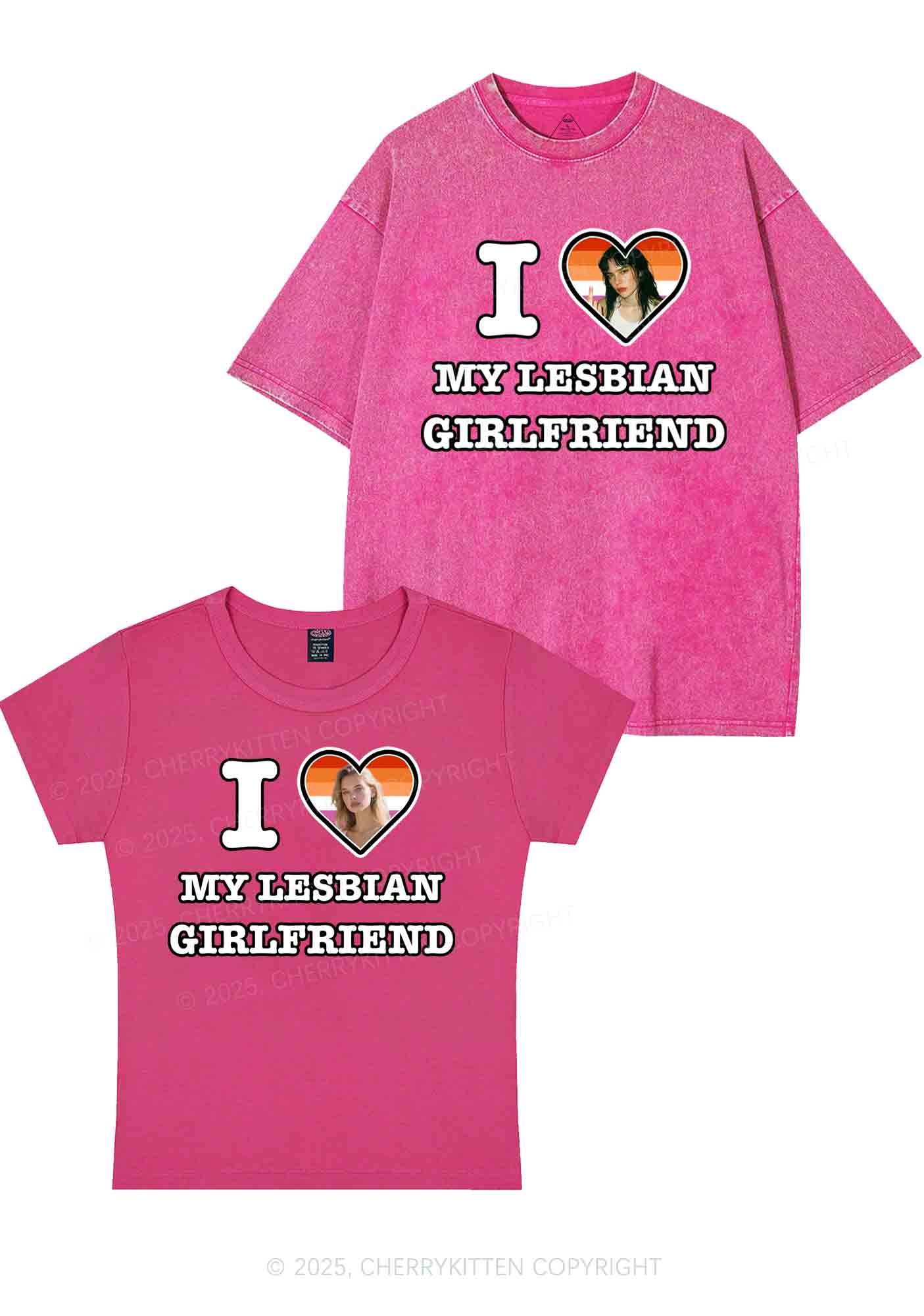 Custom My Lesbian GF Pride Y2K Valentine's Day Couple Shirt Cherrykitten - Image 4