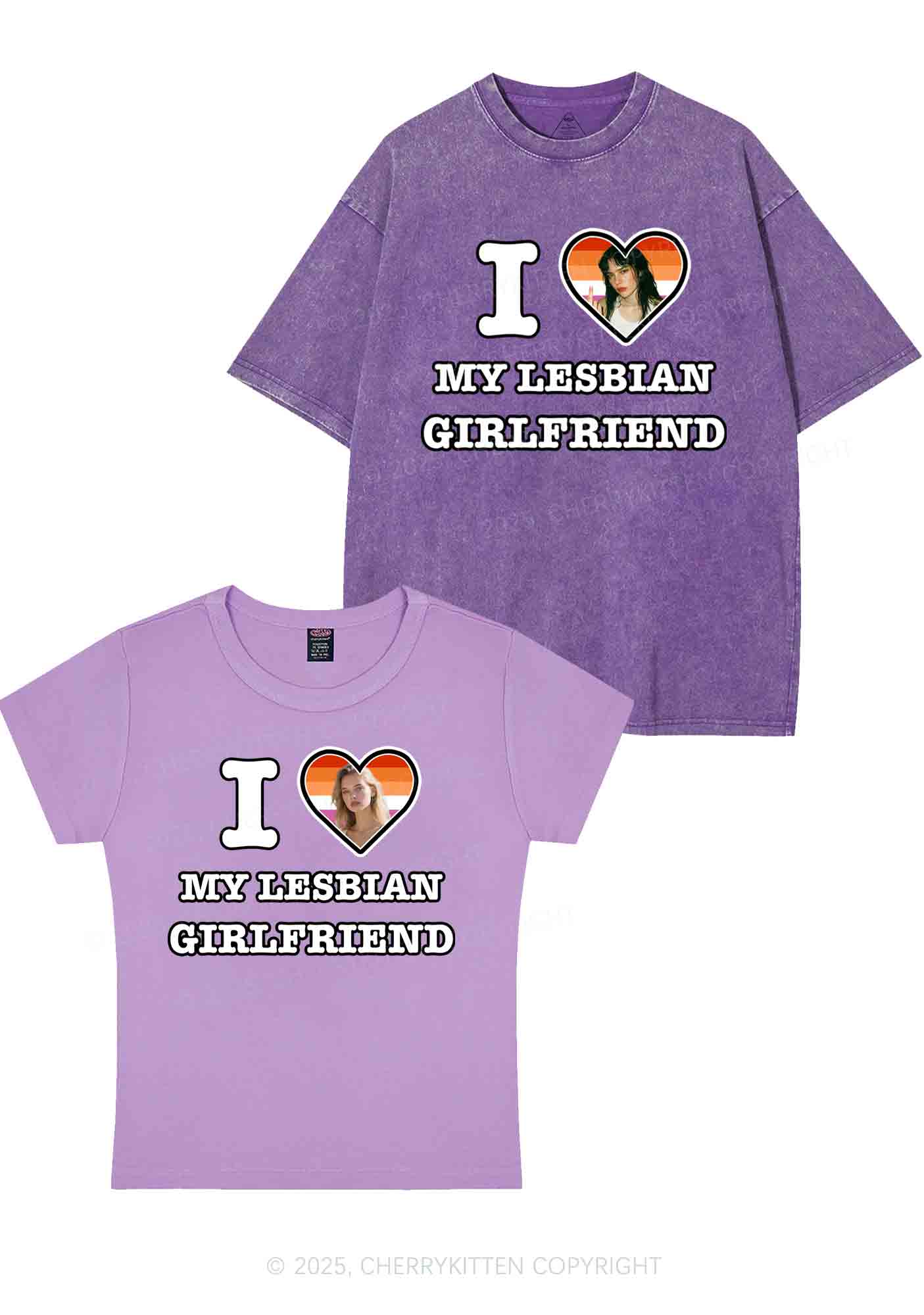 Custom My Lesbian GF Pride Y2K Valentine's Day Couple Shirt Cherrykitten - Image 5