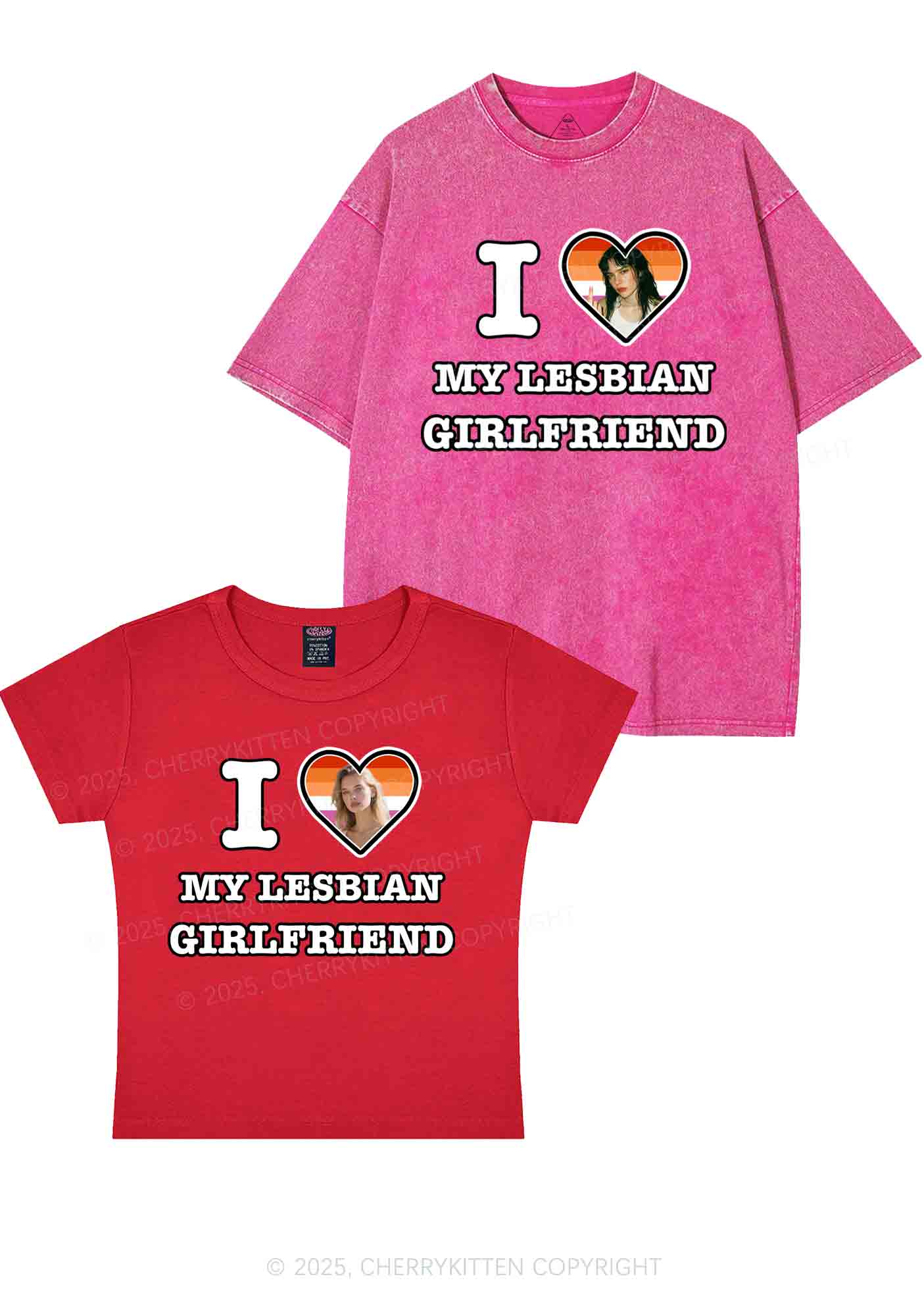 Custom My Lesbian GF Pride Y2K Valentine's Day Couple Shirt Cherrykitten - Image 6