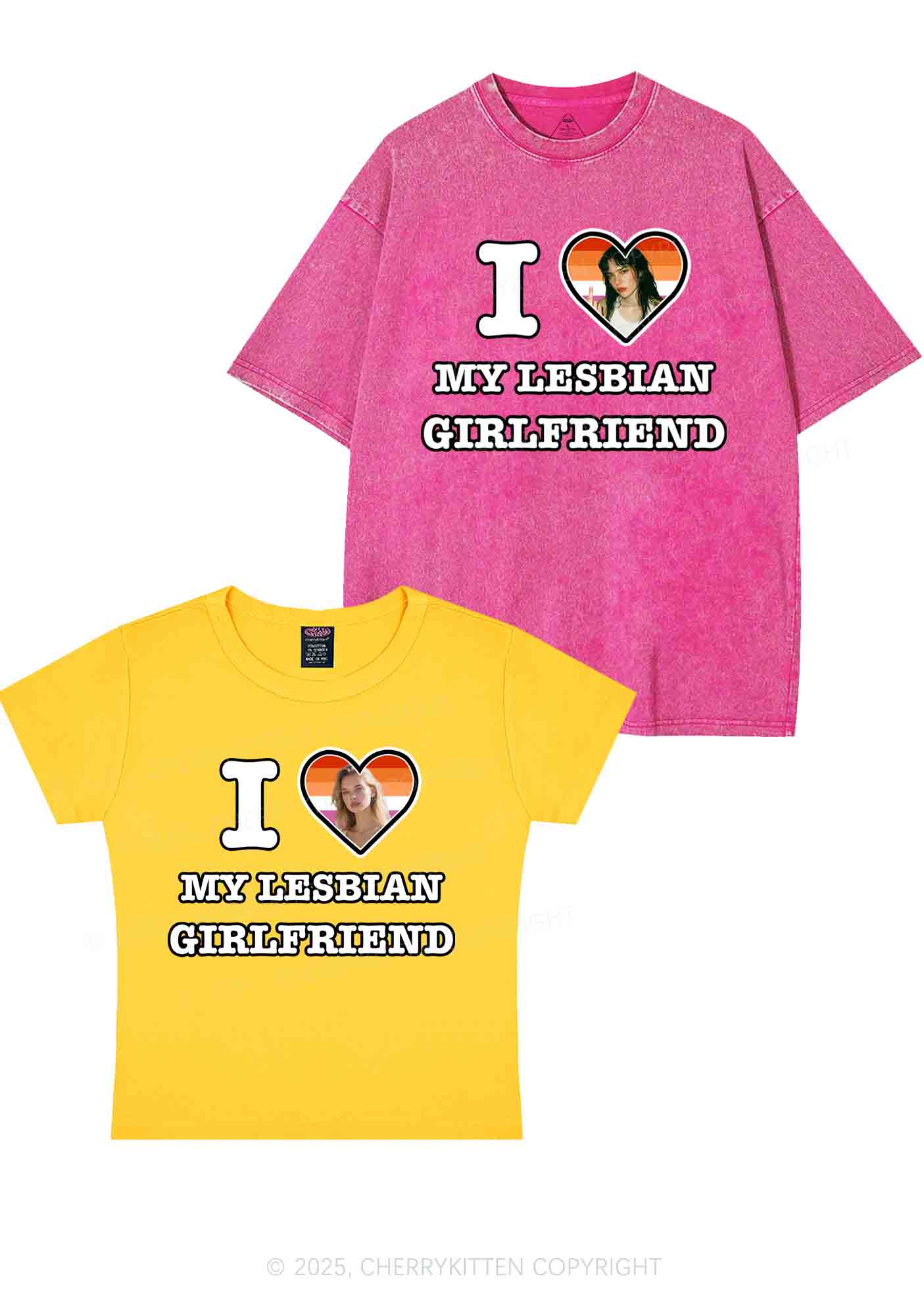 Custom My Lesbian GF Pride Y2K Valentine's Day Couple Shirt Cherrykitten - Image 7