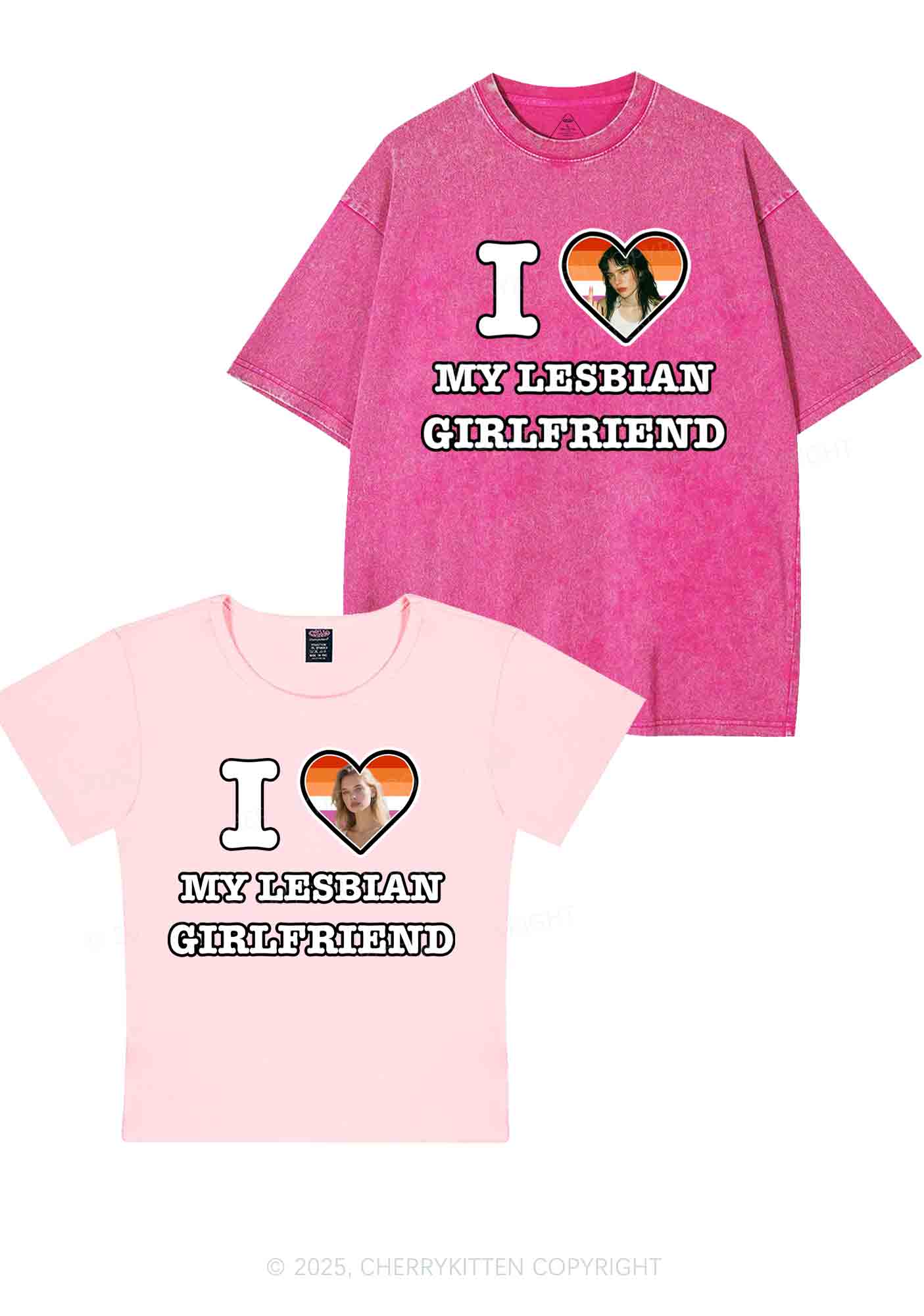 Custom My Lesbian GF Pride Y2K Valentine's Day Couple Shirt Cherrykitten - Image 8