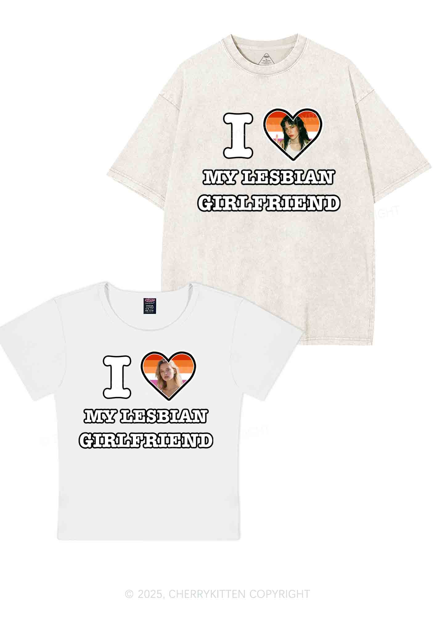 Custom My Lesbian GF Pride Y2K Valentine's Day Couple Shirt Cherrykitten - Image 9