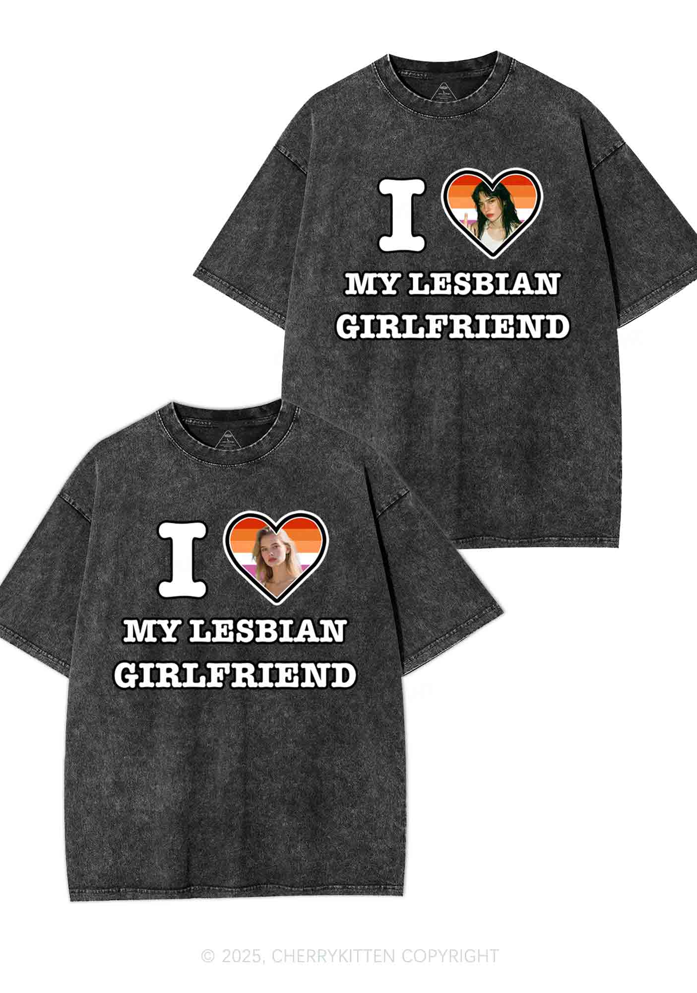 Custom My Lesbian GF Pride Y2K Valentine's Day Washed Tee Cherrykitten - Image 3