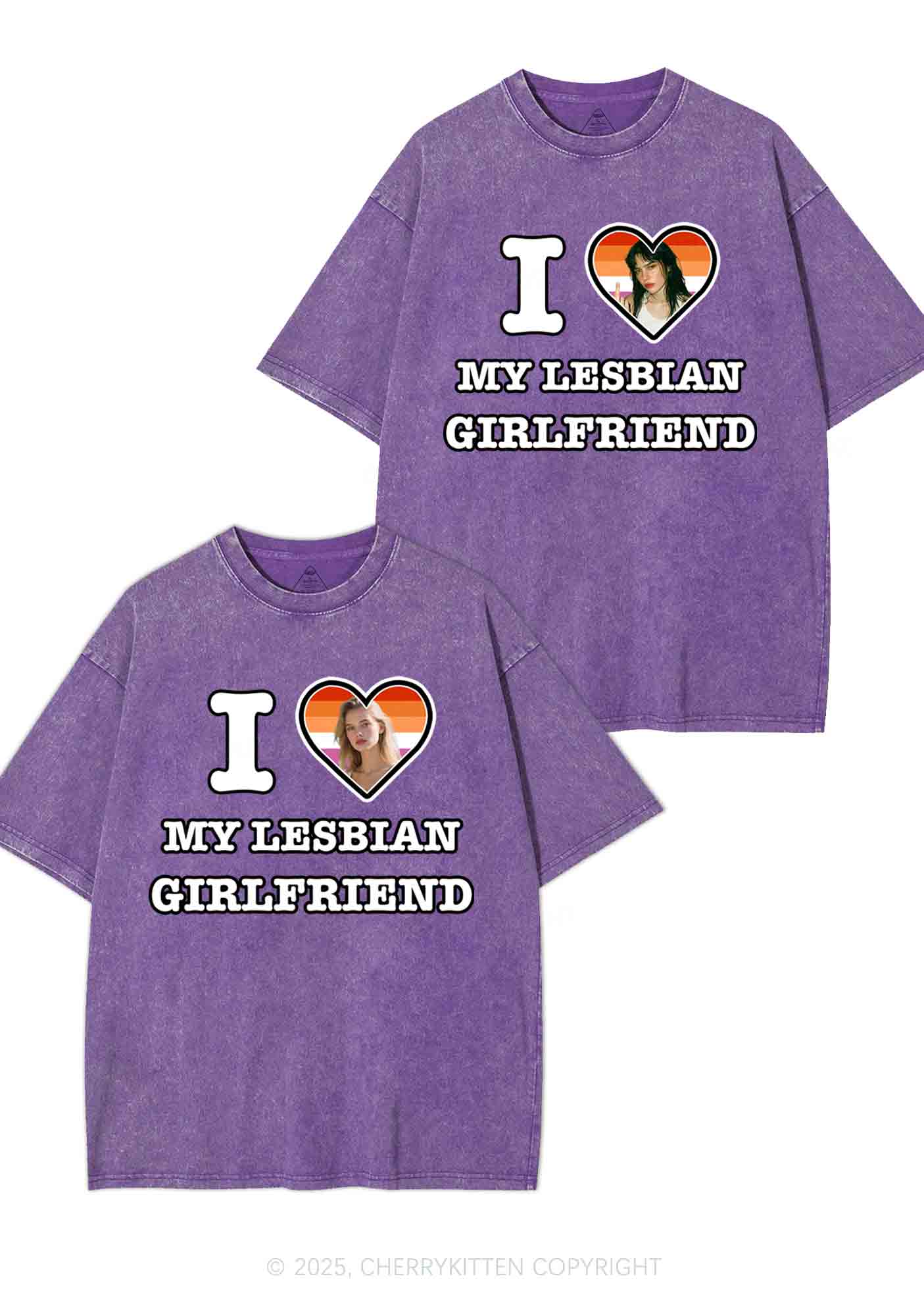 Custom My Lesbian GF Pride Y2K Valentine's Day Washed Tee Cherrykitten - Image 4