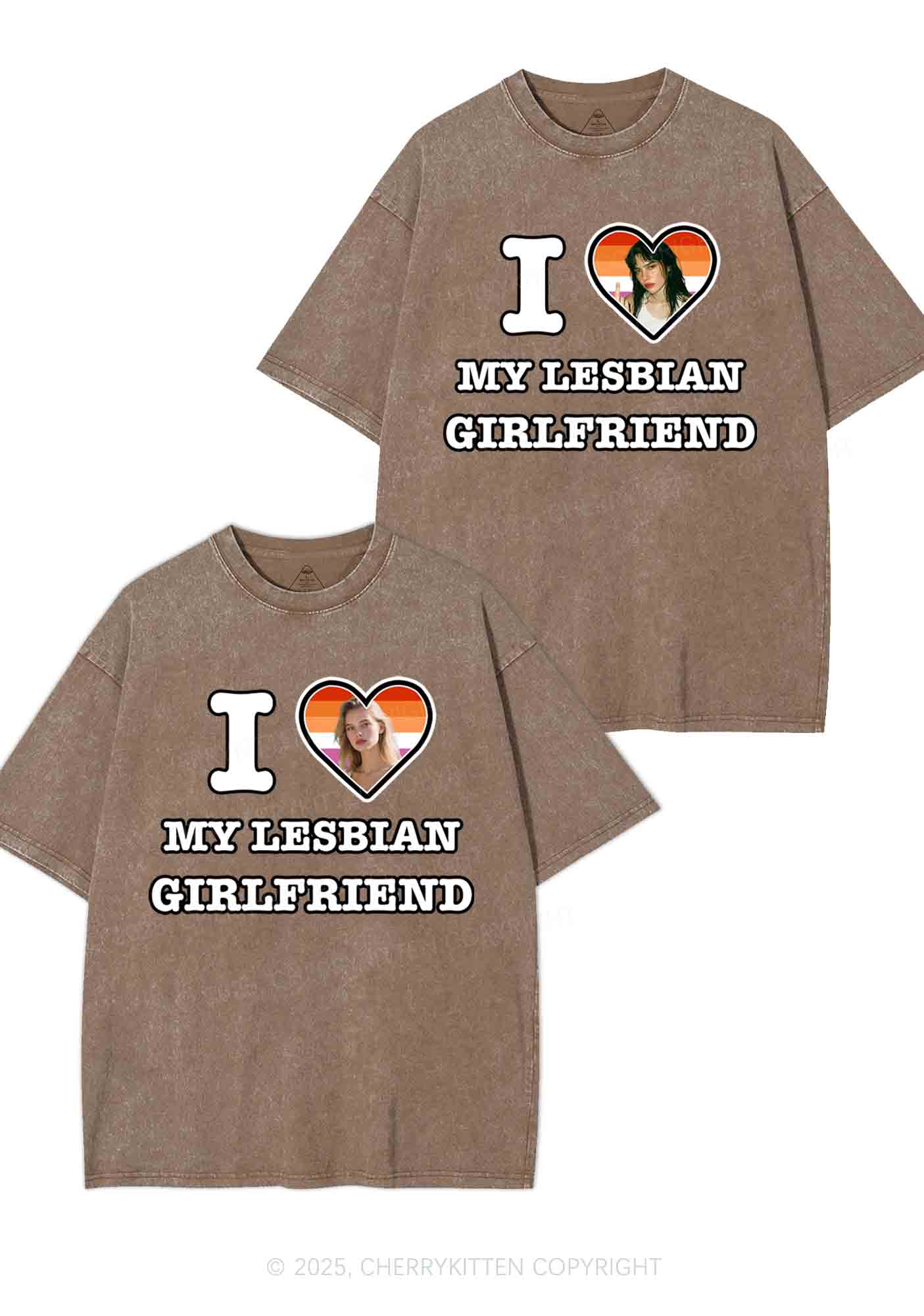 Custom My Lesbian GF Pride Y2K Valentine's Day Washed Tee Cherrykitten - Image 5