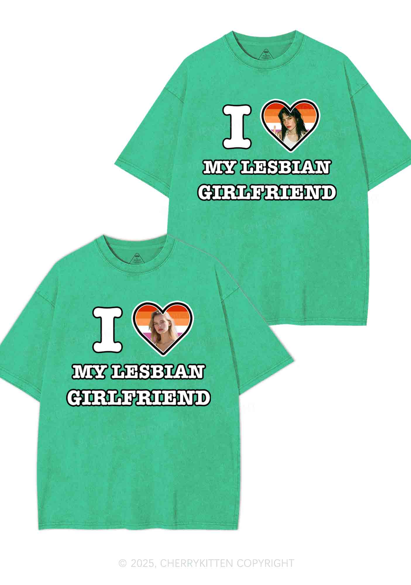Custom My Lesbian GF Pride Y2K Valentine's Day Washed Tee Cherrykitten - Image 6
