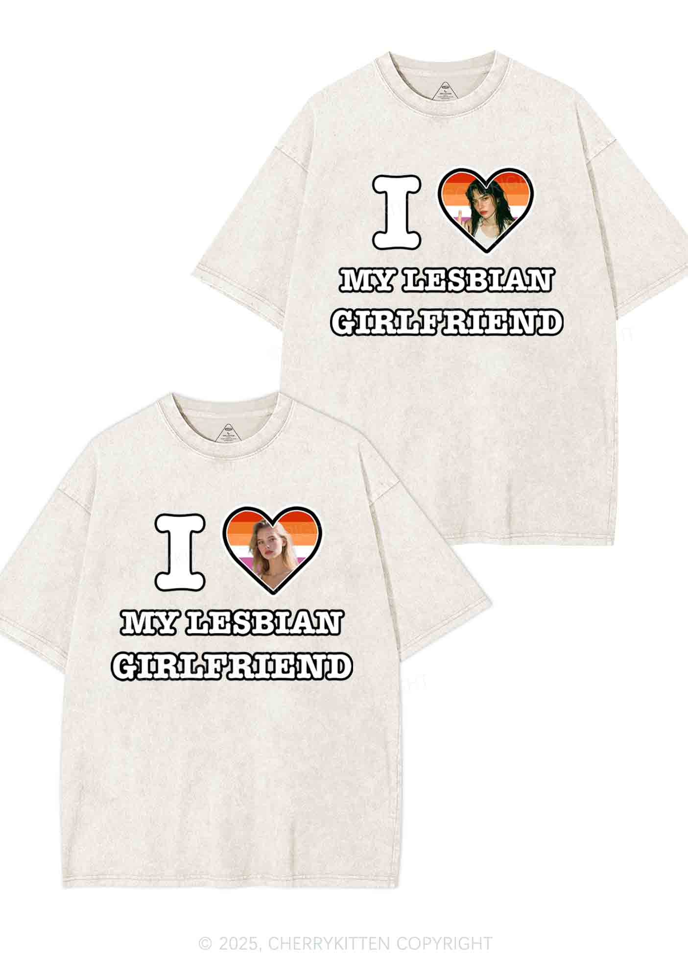 Custom My Lesbian GF Pride Y2K Valentine's Day Washed Tee Cherrykitten - Image 8