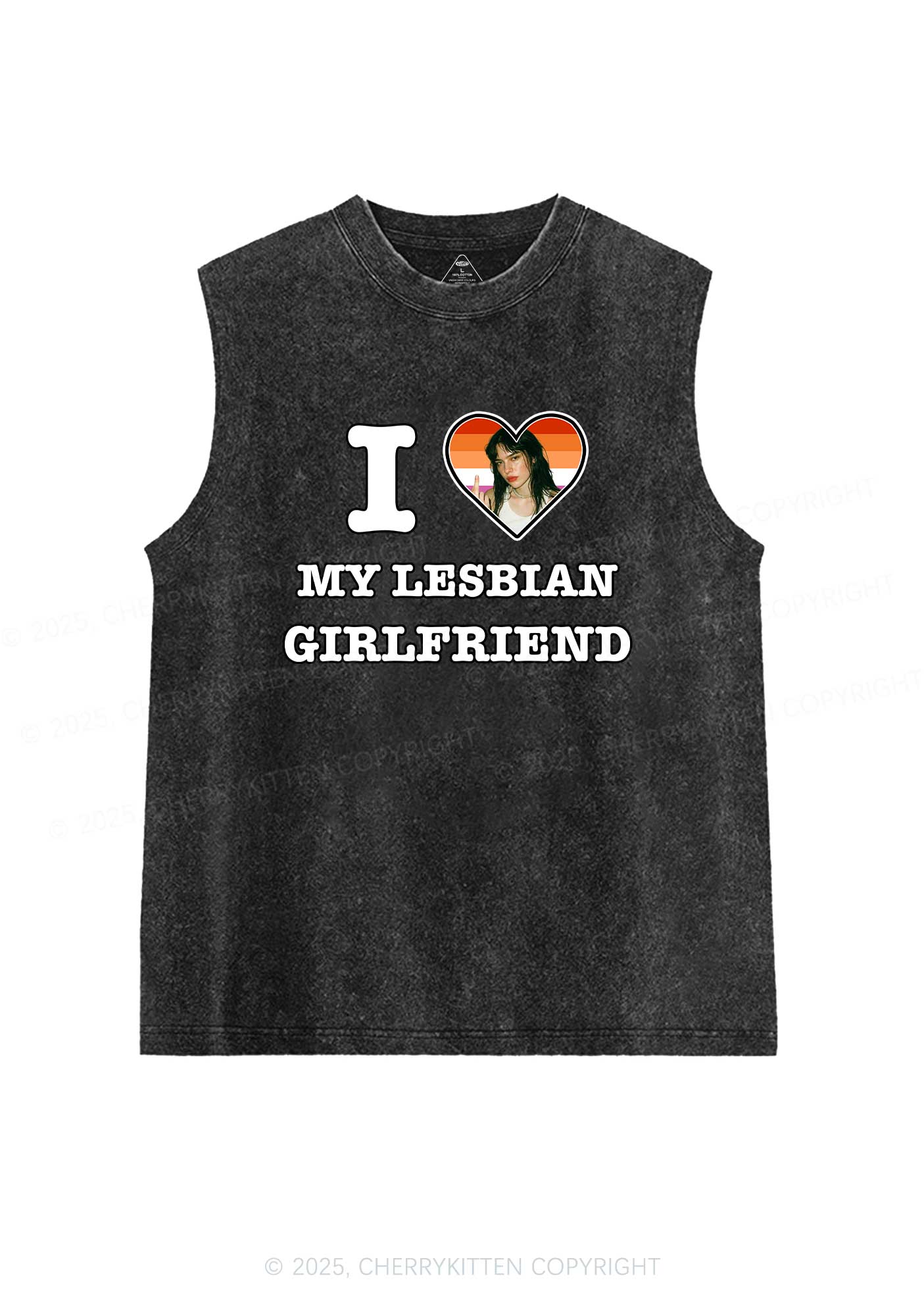 Custom My Lesbian GF Pride Y2K Washed Muscle Tank Cherrykitten - Image 2
