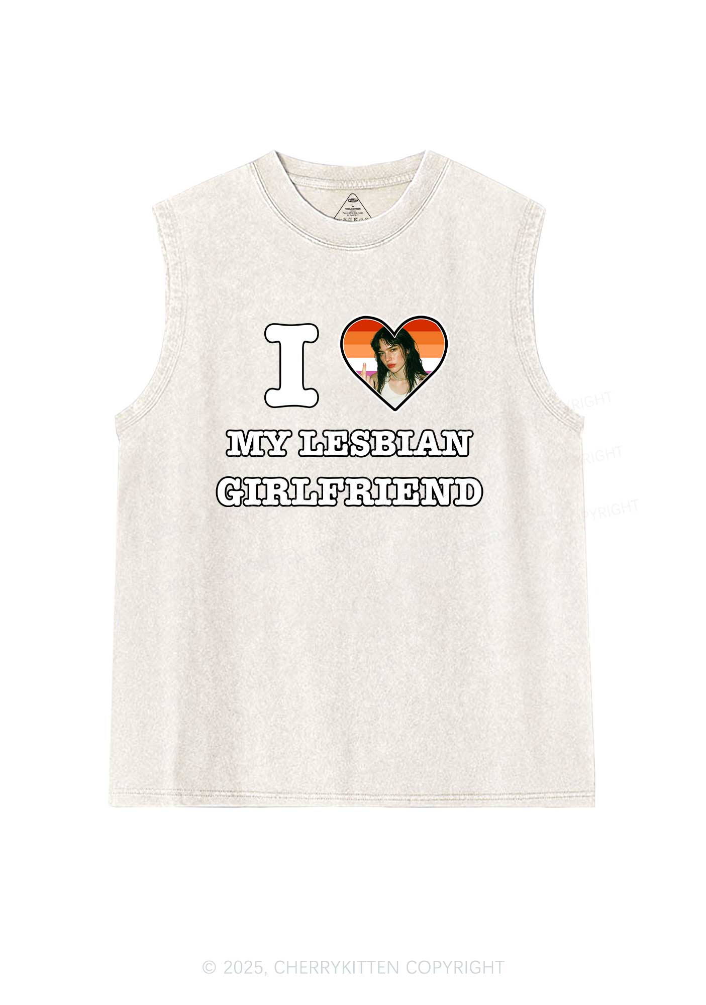 Custom My Lesbian GF Pride Y2K Washed Muscle Tank Cherrykitten - Image 3