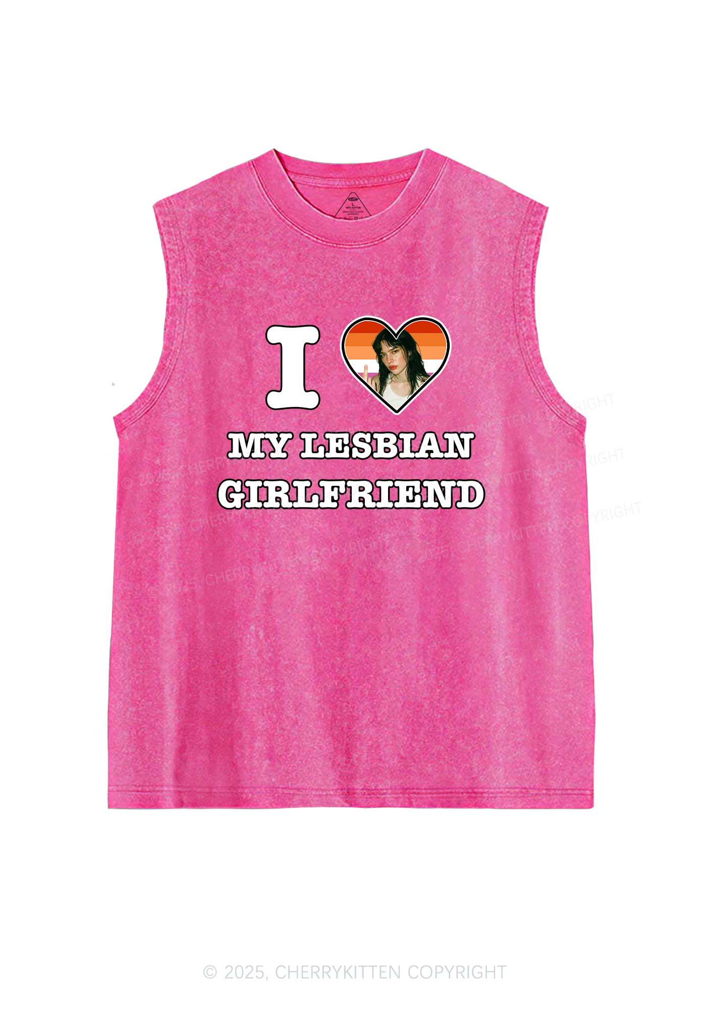 Custom My Lesbian GF Pride Y2K Washed Muscle Tank Cherrykitten - Image 4