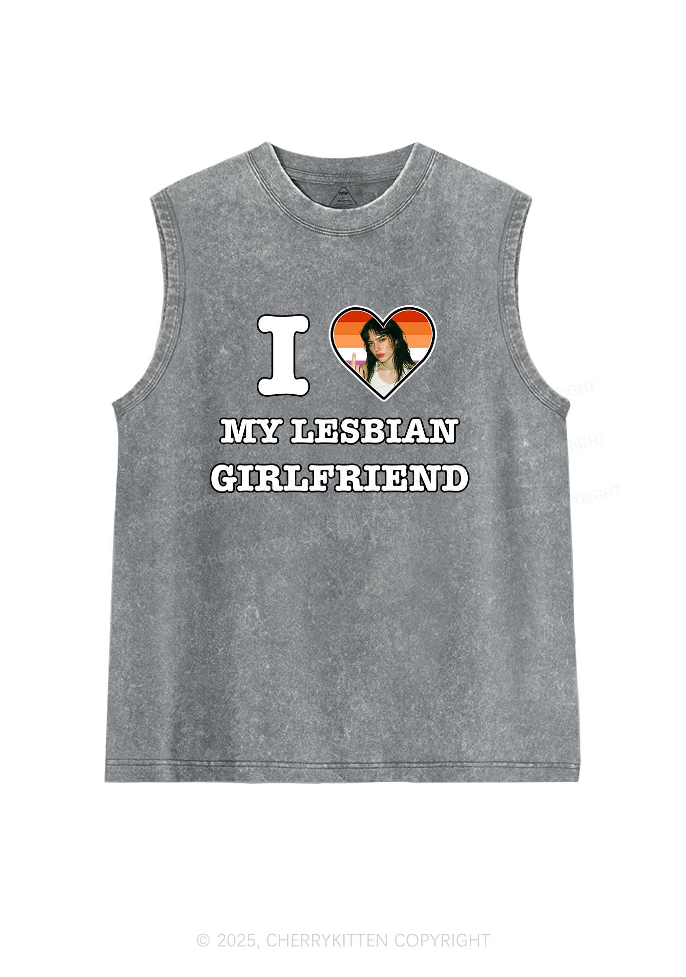 Custom My Lesbian GF Pride Y2K Washed Muscle Tank Cherrykitten - Image 6