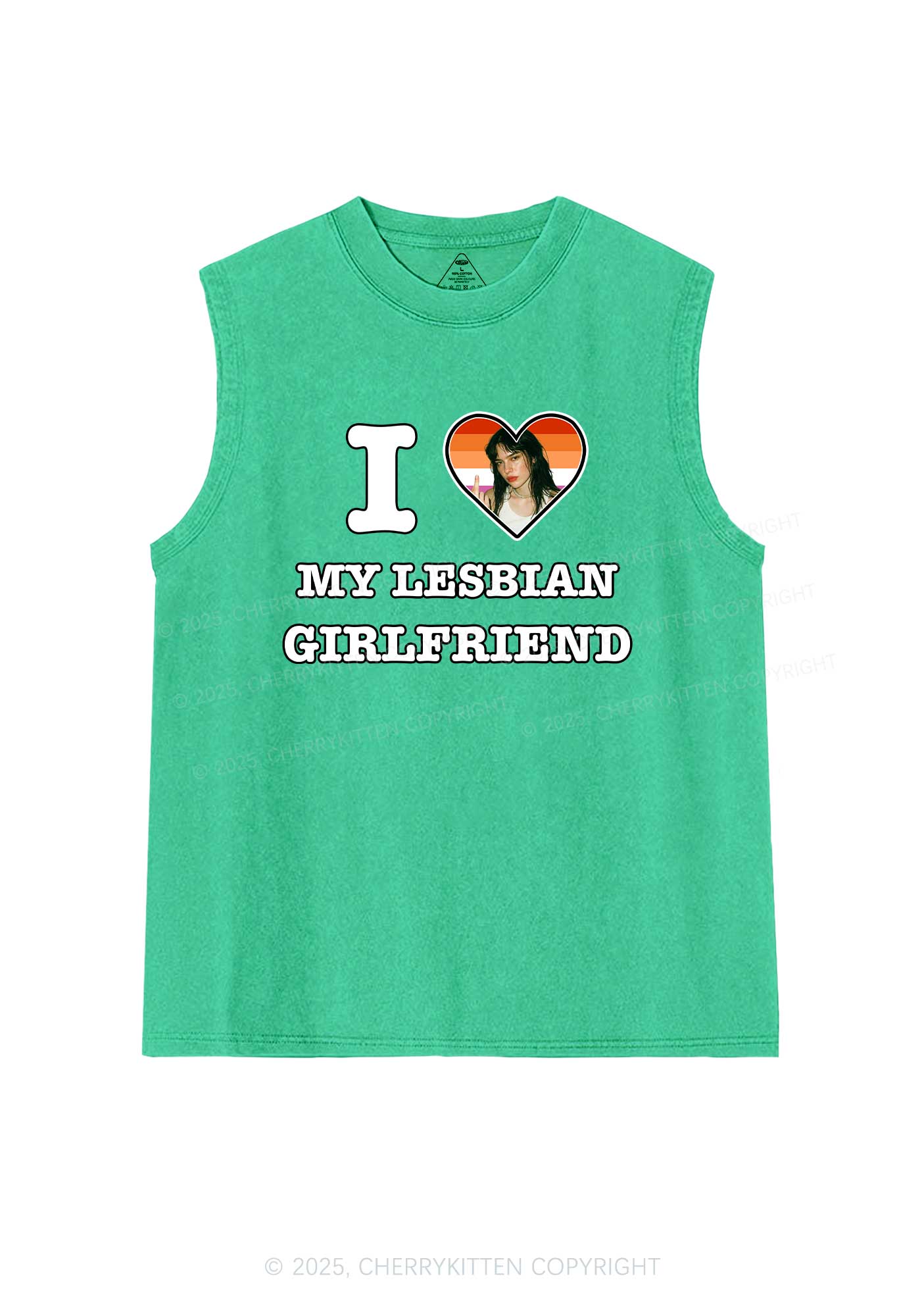 Custom My Lesbian GF Pride Y2K Washed Muscle Tank Cherrykitten - Image 7