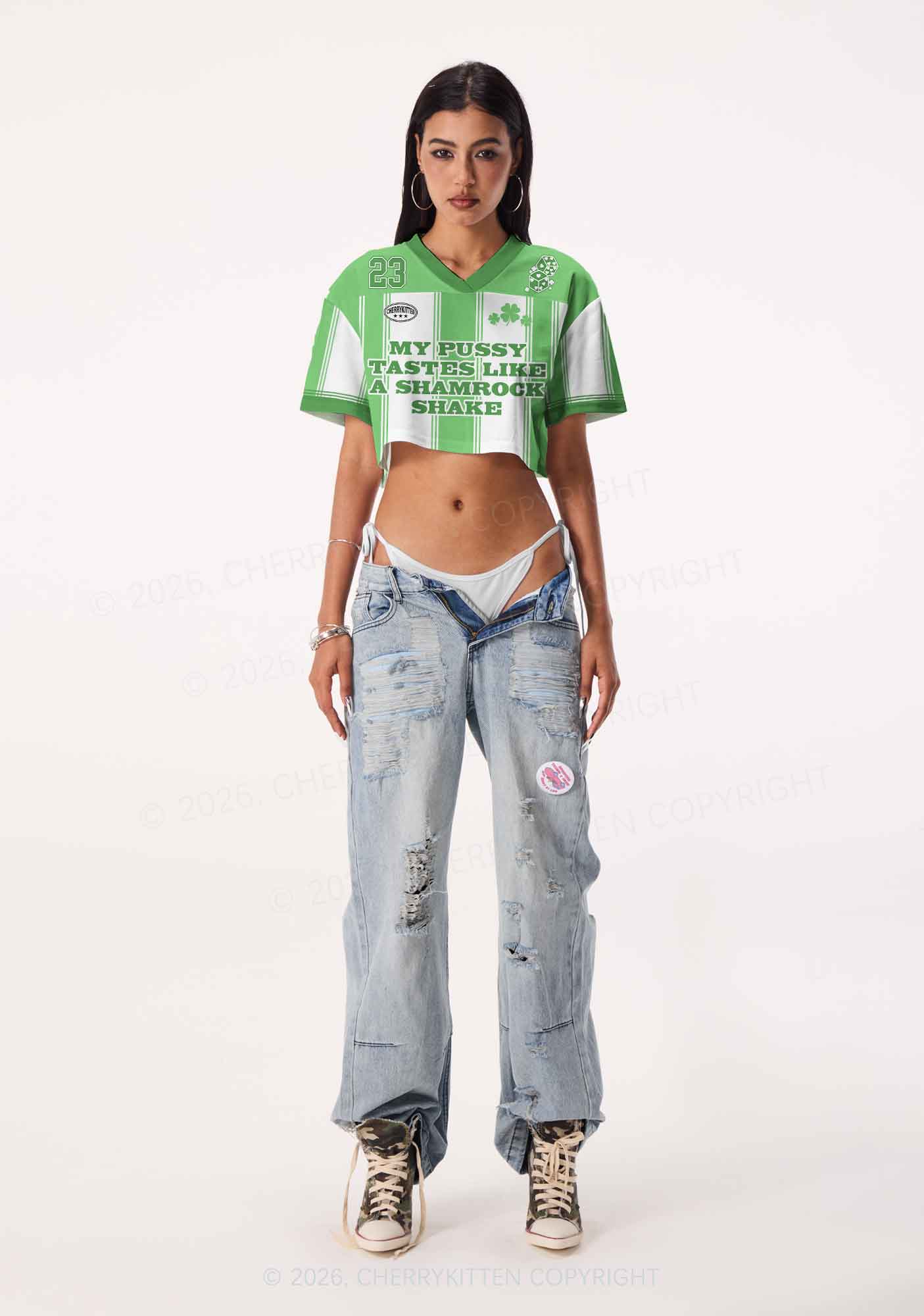 Custom My Puxxy Tastes Like Shamrock St Patricks Y2K Crop Sport Jersey Shirts Cherrykitten - Image 2