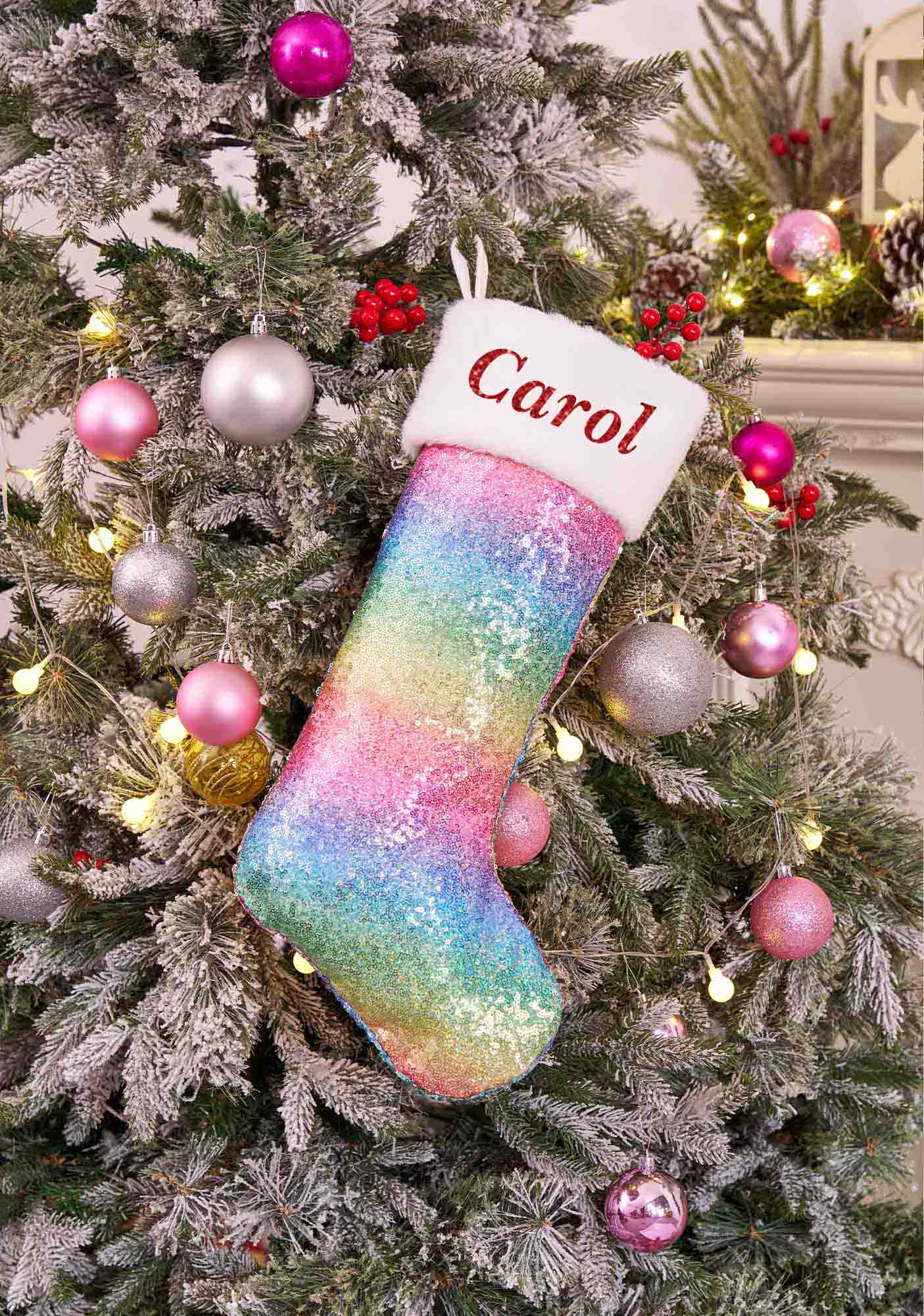 Custom Name Colorful Sequin Y2K Christmas Stockings Cherrykitten - Image 5