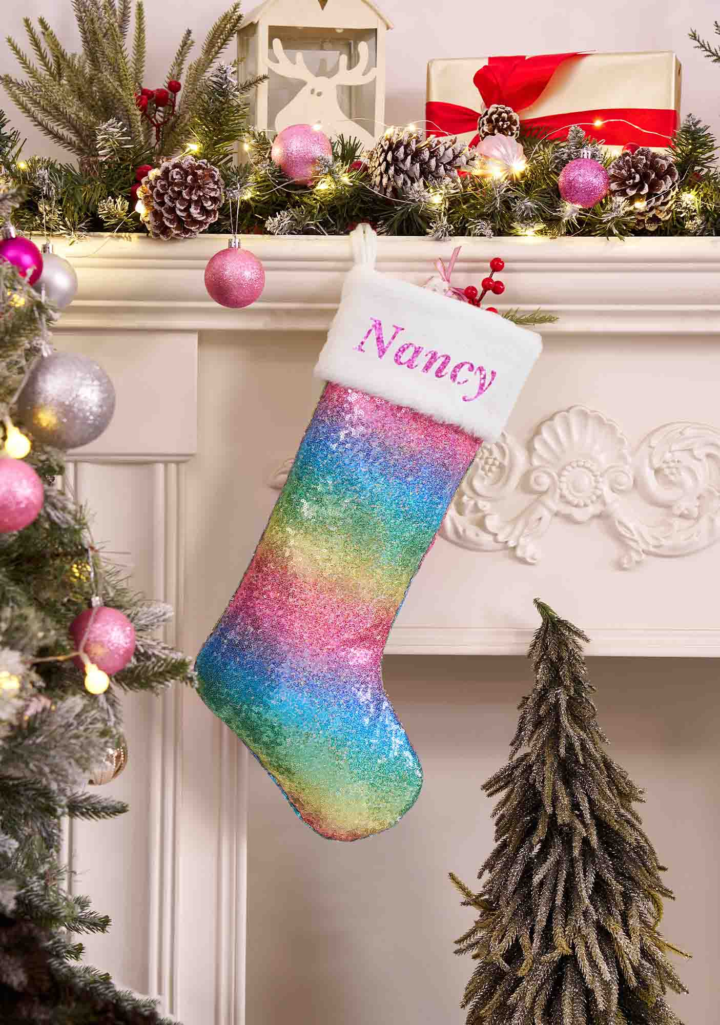 Custom Name Colorful Sequin Y2K Christmas Stockings Cherrykitten - Image 6