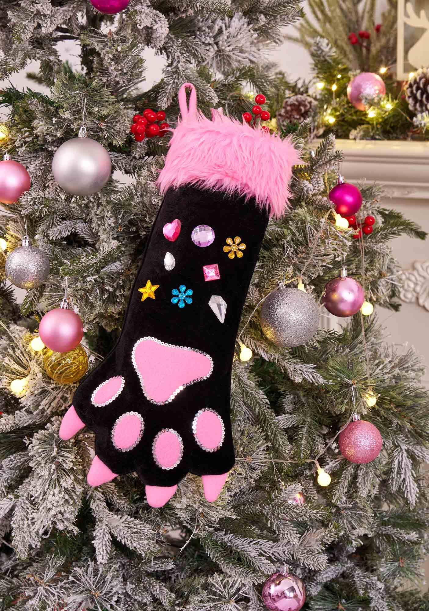 Custom Name Diamond Cat Paw Y2K Christmas Stockings Cherrykitten - Image 5