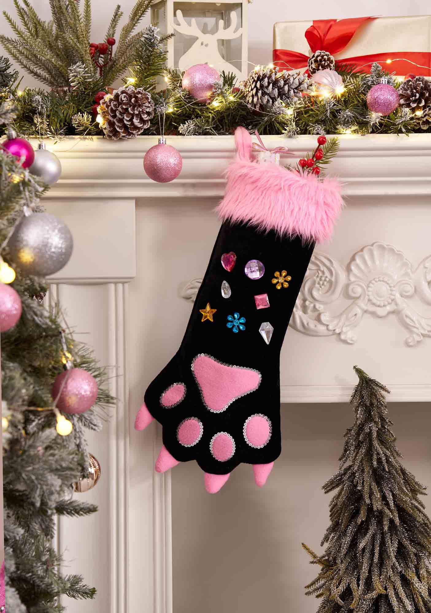 Custom Name Diamond Cat Paw Y2K Christmas Stockings Cherrykitten - Image 6