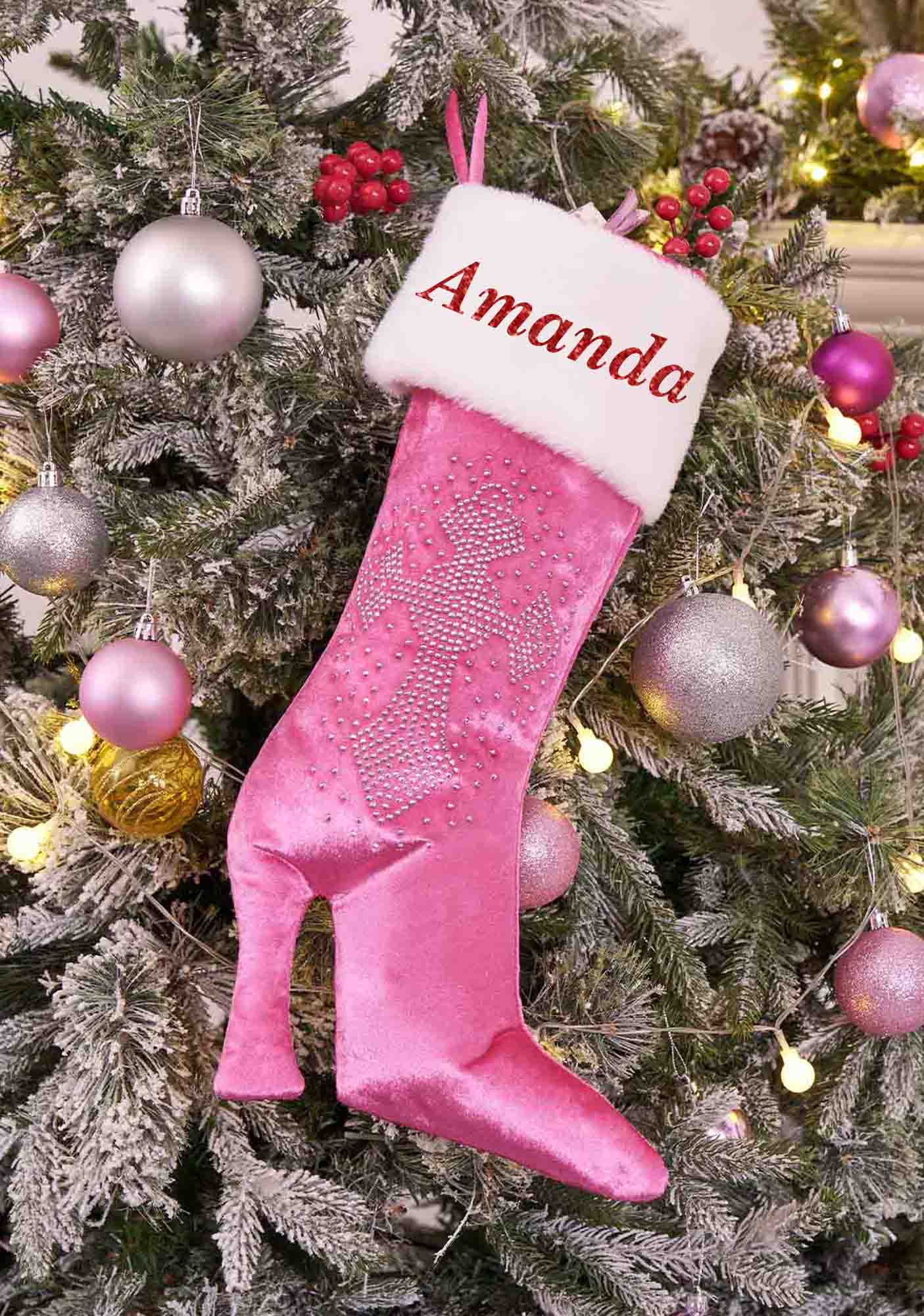 Custom Name Pink High Heels Y2K Christmas Stockings Cherrykitten - Image 5