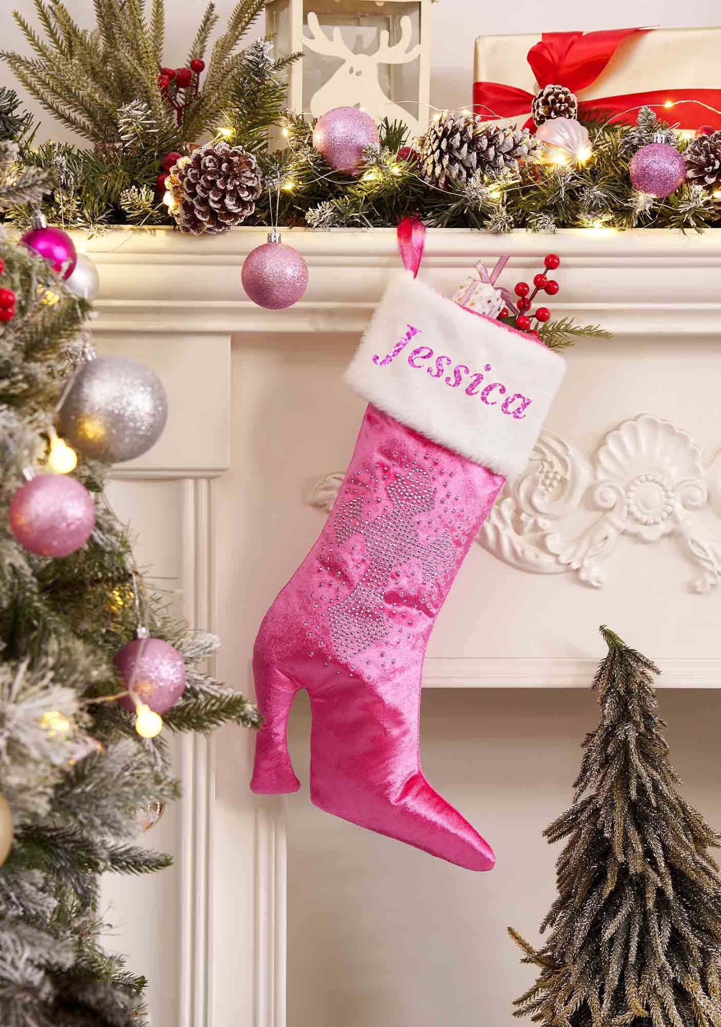 Custom Name Pink High Heels Y2K Christmas Stockings Cherrykitten - Image 6