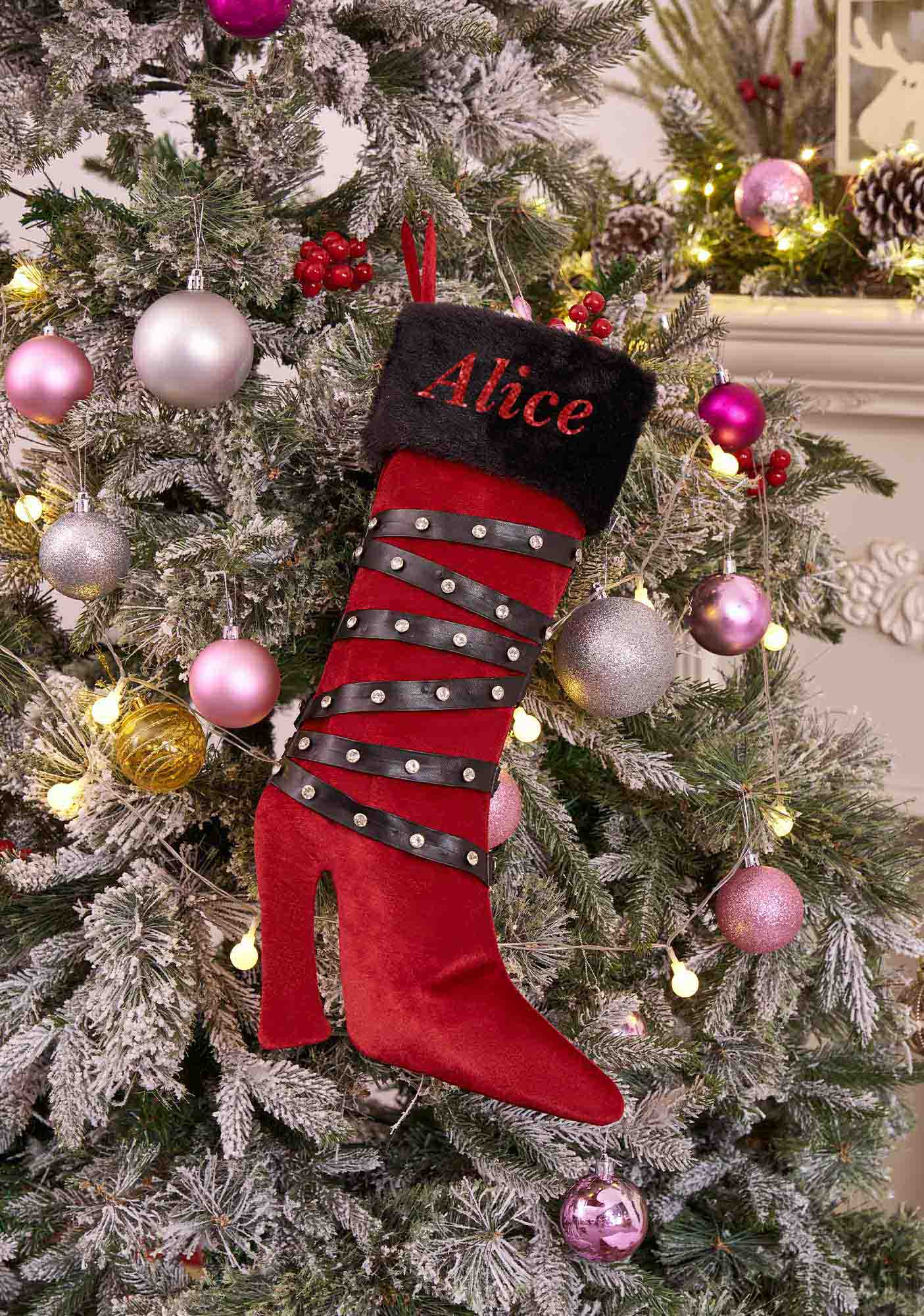Custom Name Red High Heels Y2K Christmas Stockings Cherrykitten - Image 5
