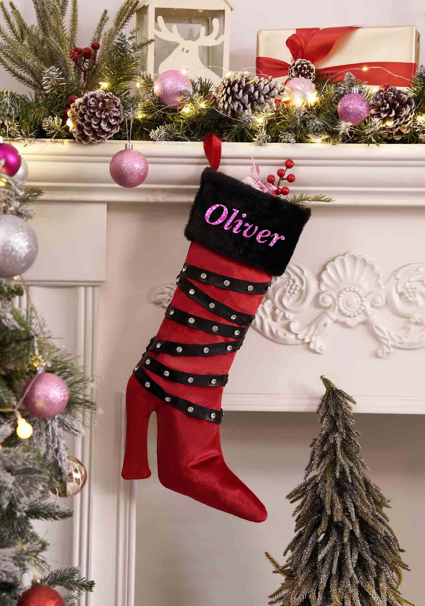 Custom Name Red High Heels Y2K Christmas Stockings Cherrykitten - Image 6