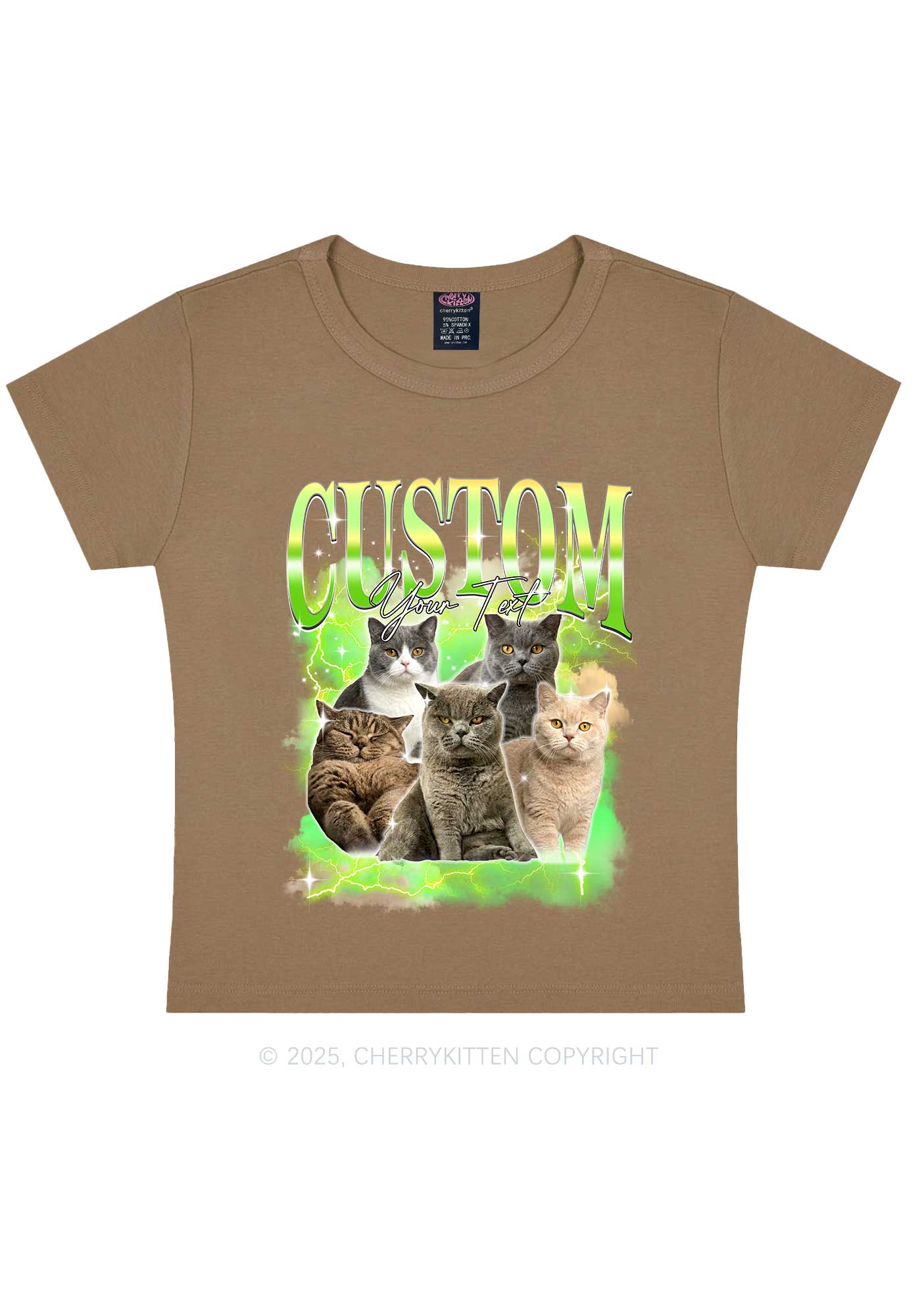 Custom Neon Lightning Cat Photo Y2K Baby Tee Cherrykitten - Image 10