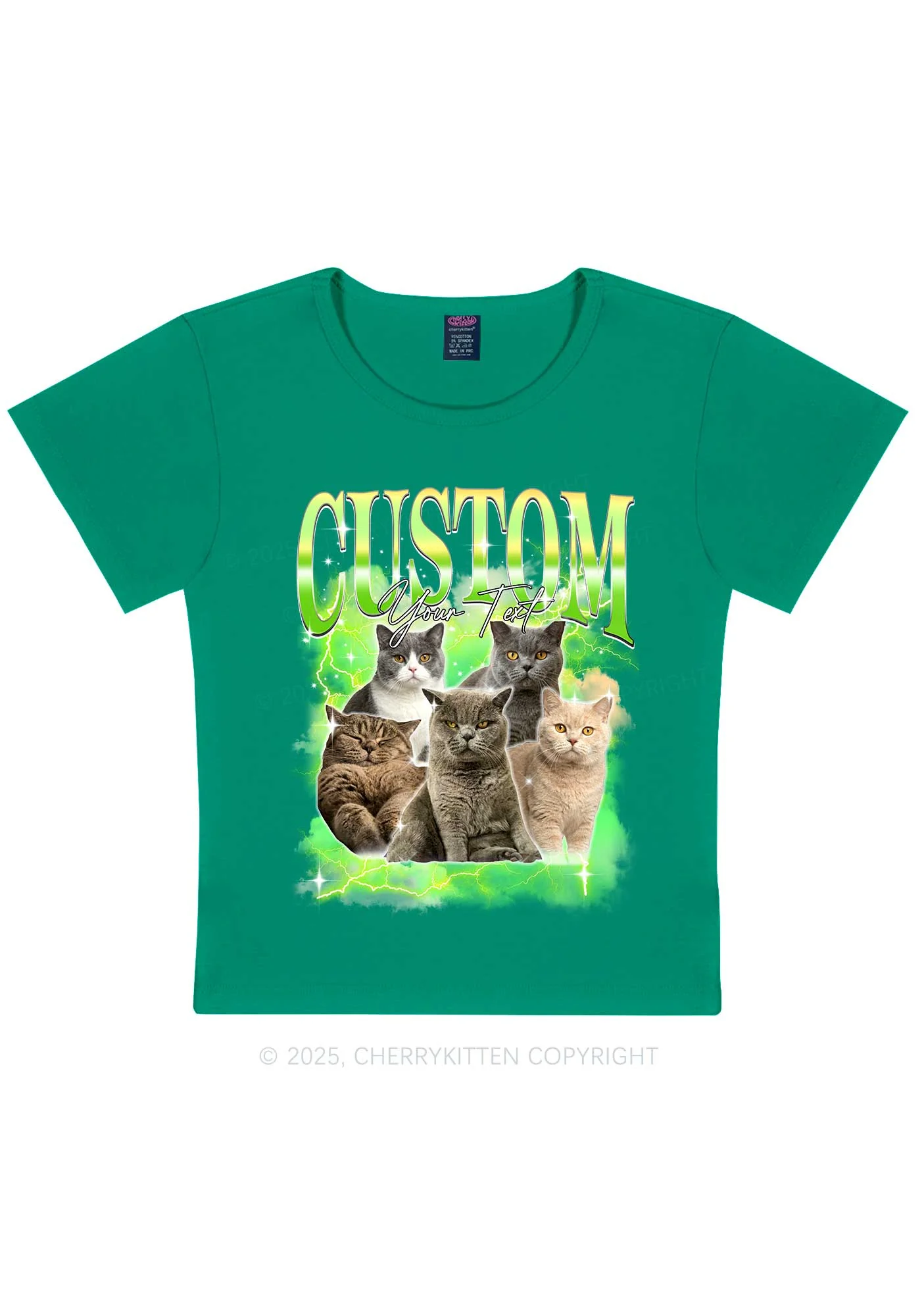 Custom Neon Lightning Cat Photo Y2K Baby Tee Cherrykitten - Image 11