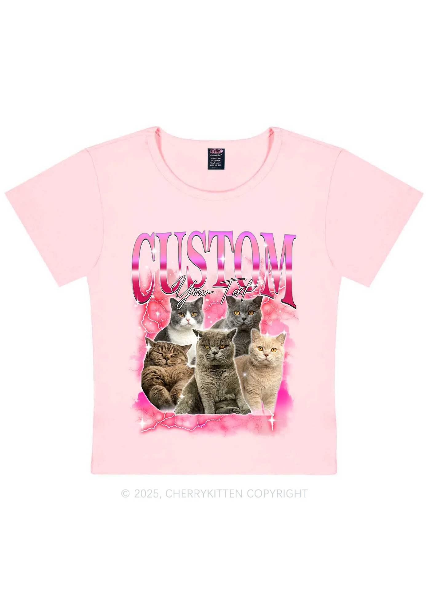Custom Neon Lightning Cat Photo Y2K Baby Tee Cherrykitten - Image 12