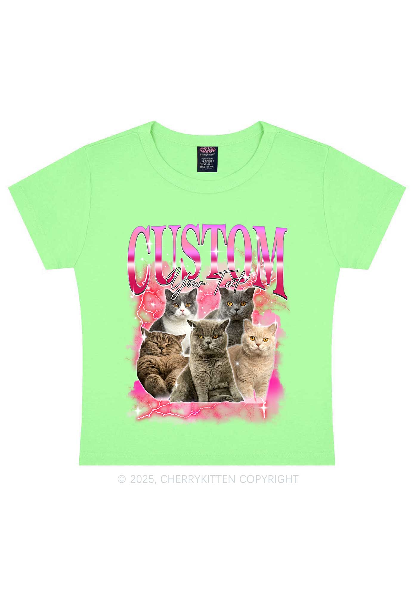 Custom Neon Lightning Cat Photo Y2K Baby Tee Cherrykitten - Image 13