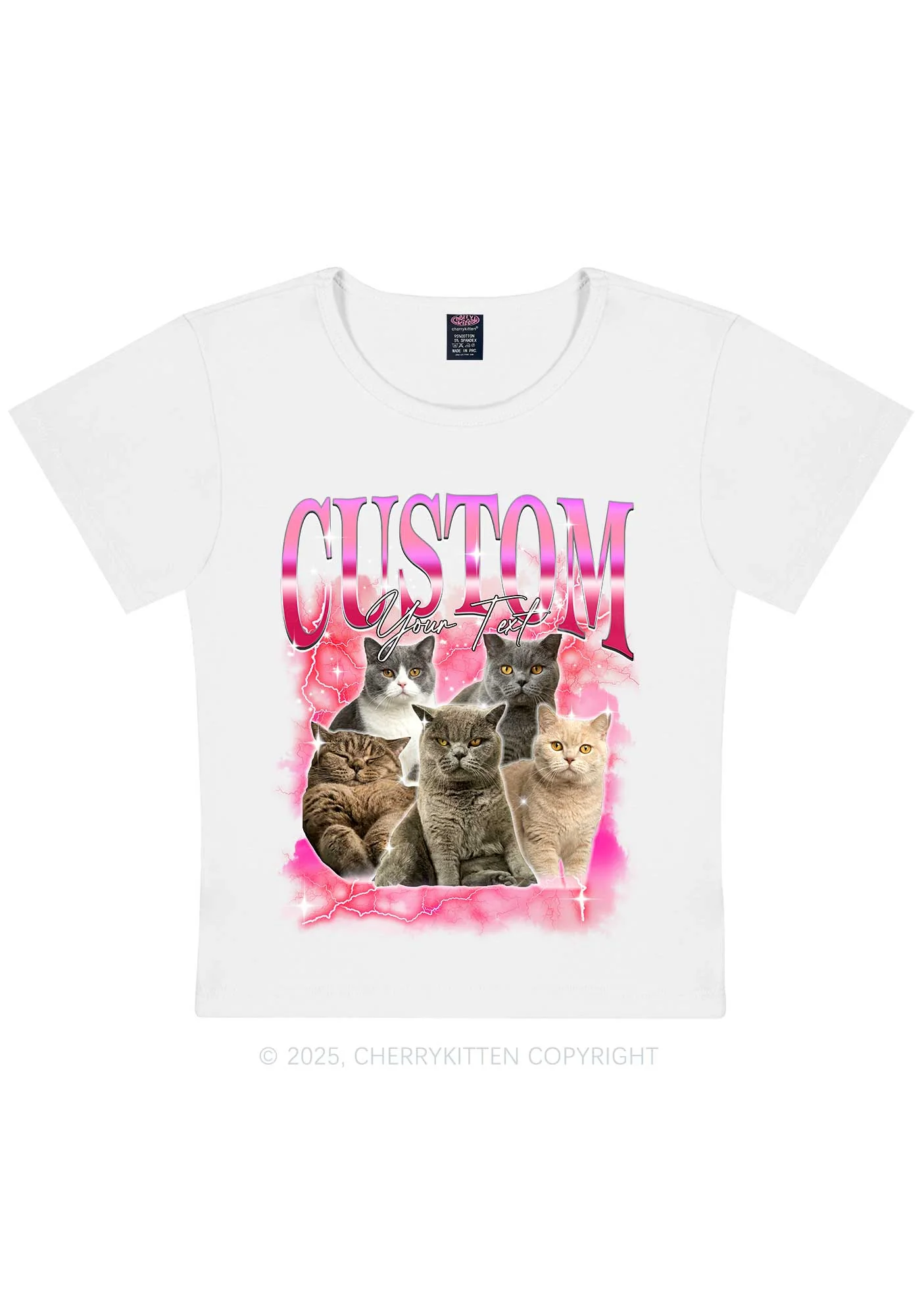 Custom Neon Lightning Cat Photo Y2K Baby Tee Cherrykitten - Image 4