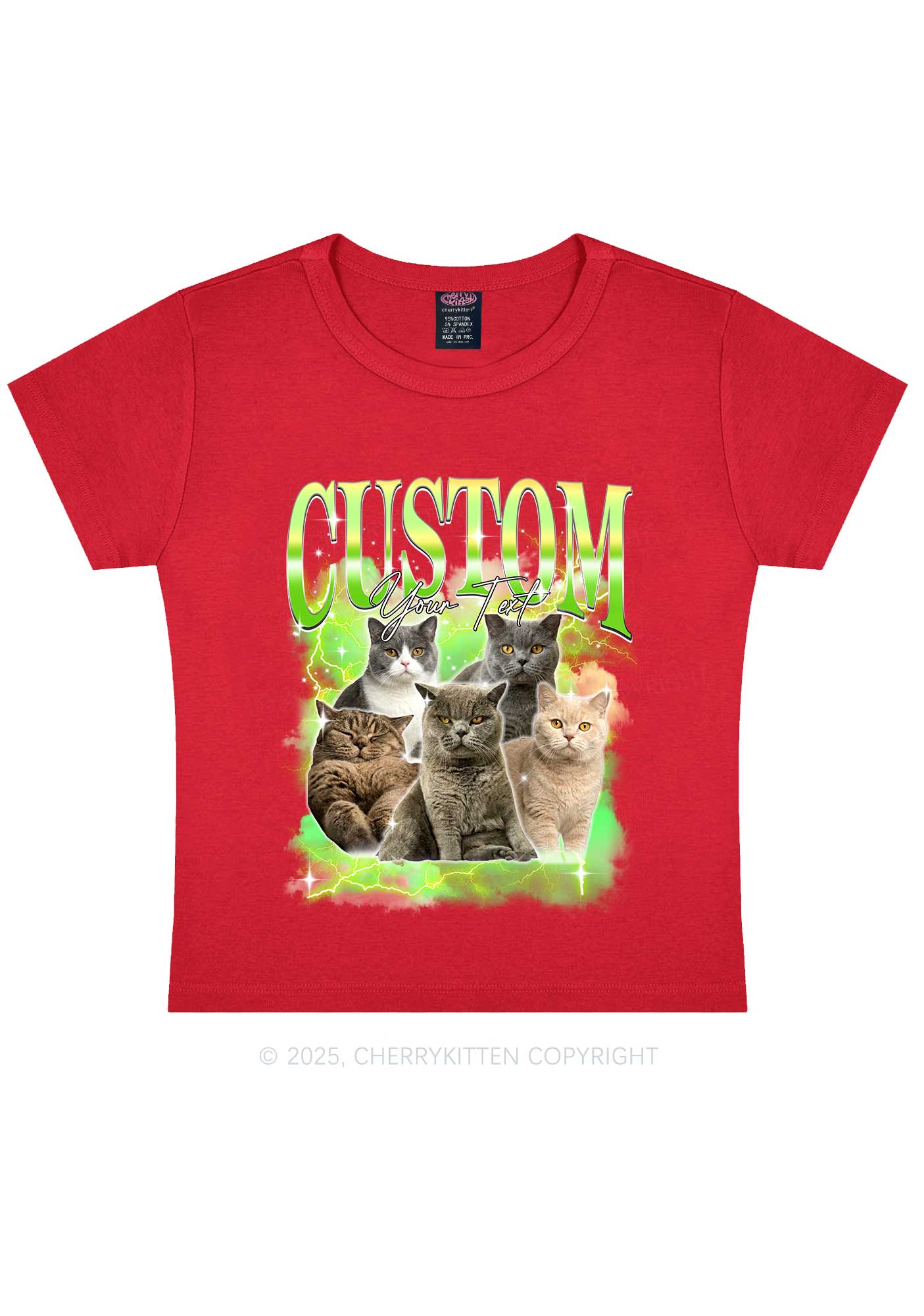 Custom Neon Lightning Cat Photo Y2K Baby Tee Cherrykitten - Image 5