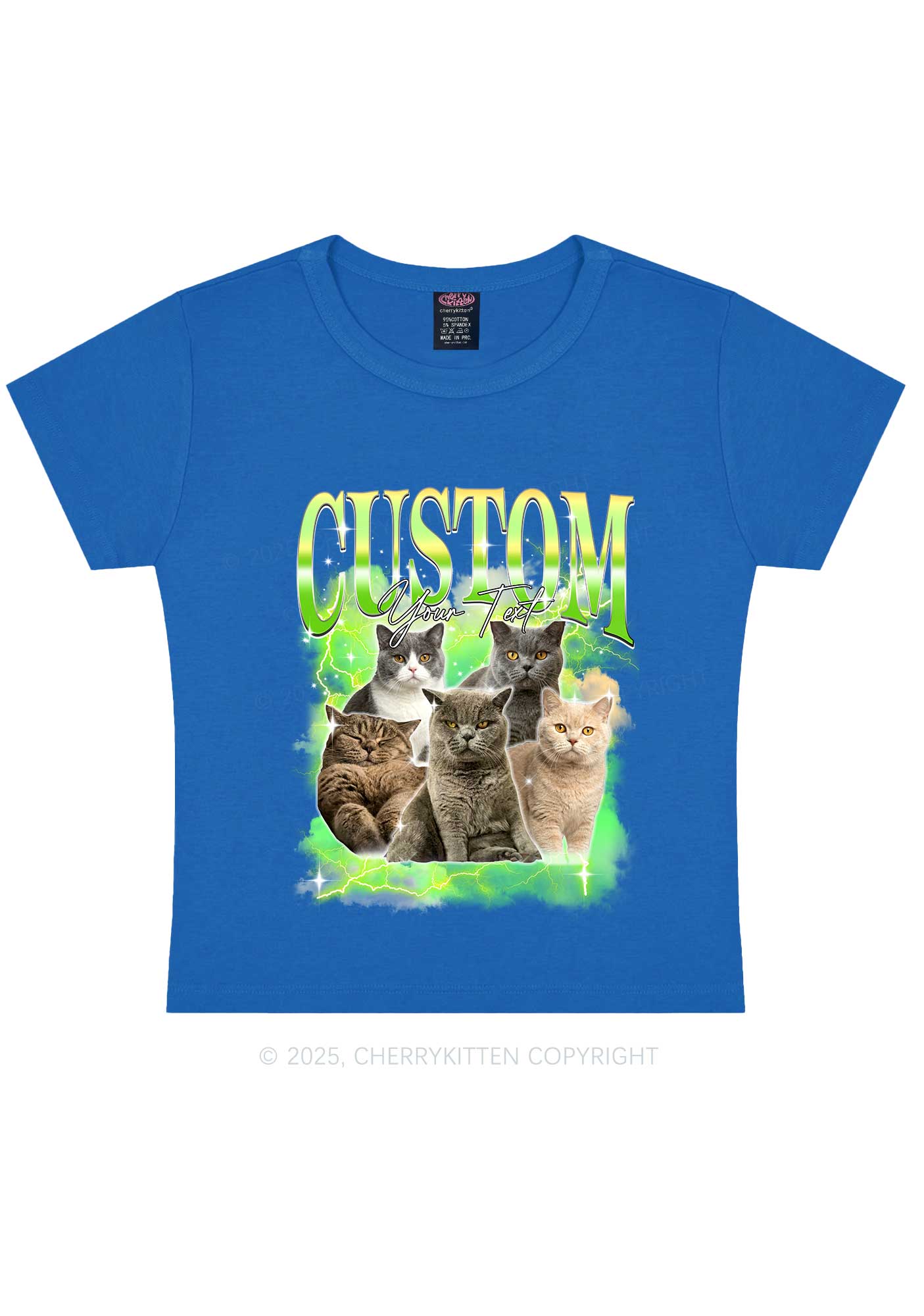 Custom Neon Lightning Cat Photo Y2K Baby Tee Cherrykitten - Image 6