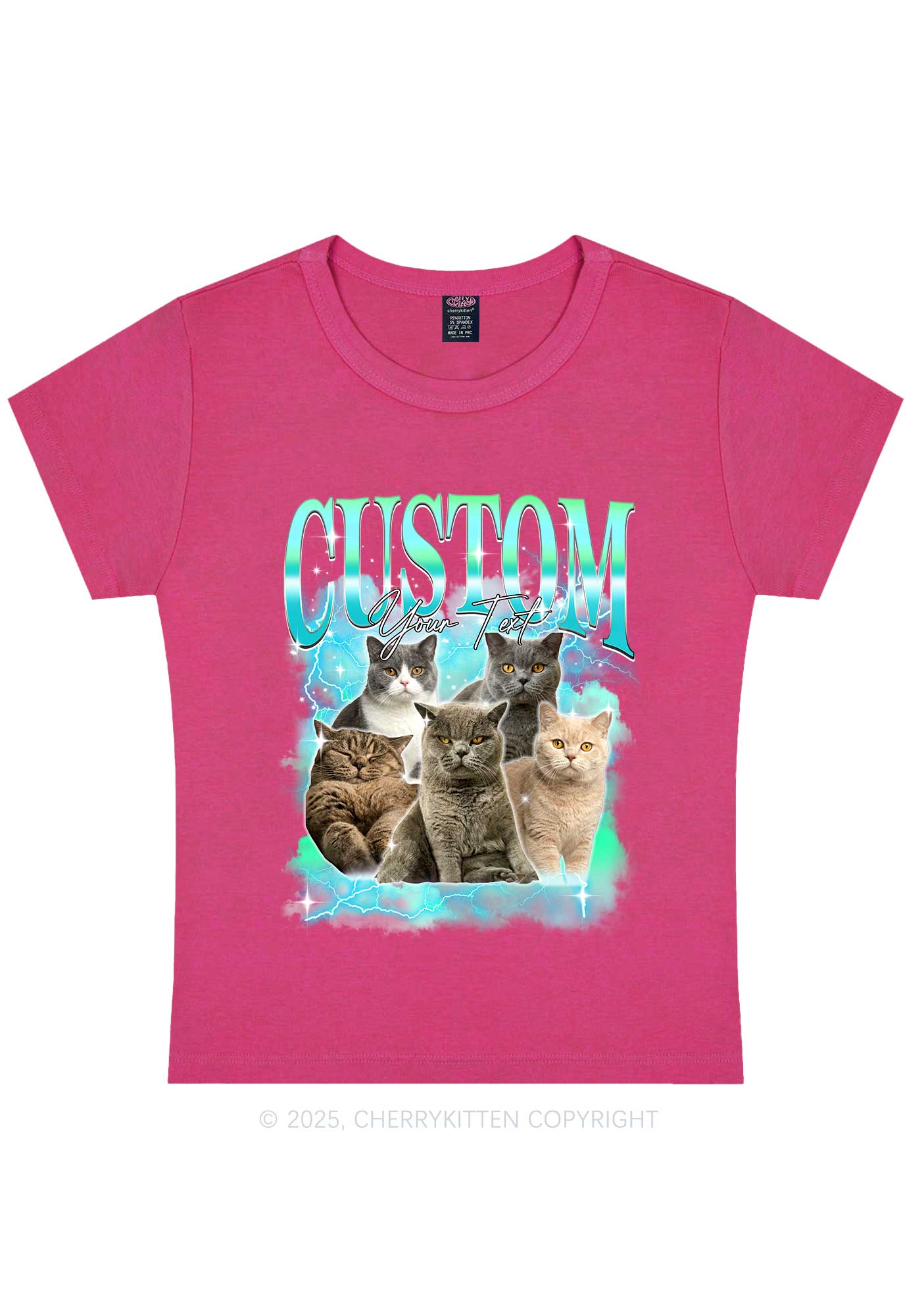 Custom Neon Lightning Cat Photo Y2K Baby Tee Cherrykitten - Image 7