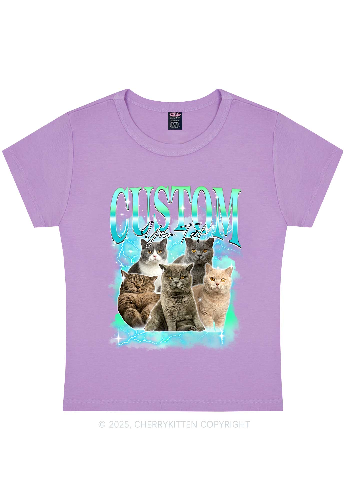 Custom Neon Lightning Cat Photo Y2K Baby Tee Cherrykitten - Image 8