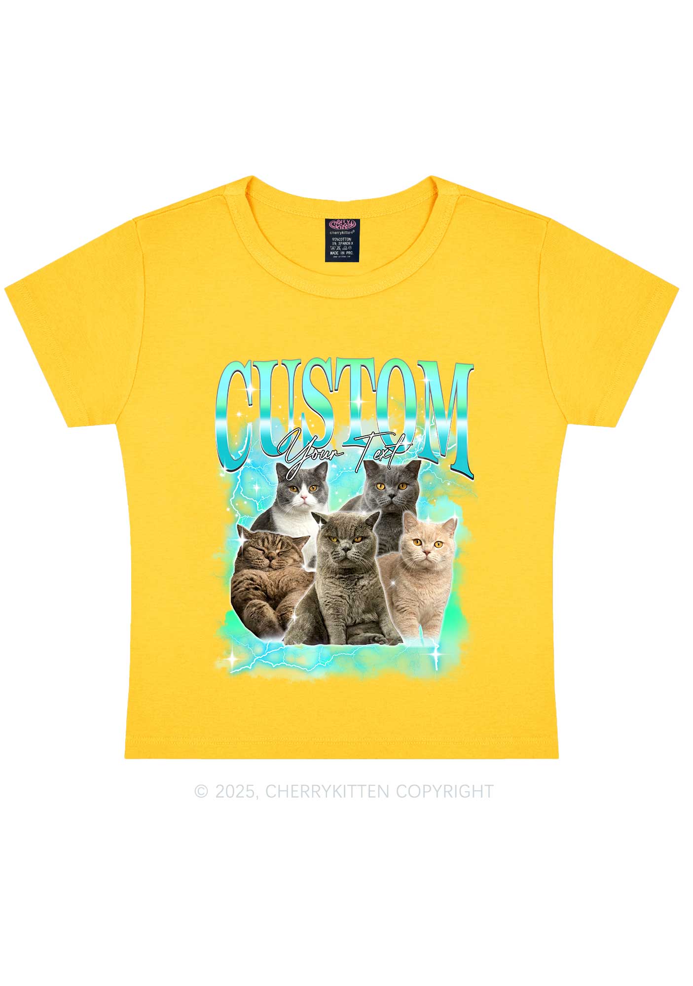 Custom Neon Lightning Cat Photo Y2K Baby Tee Cherrykitten - Image 9
