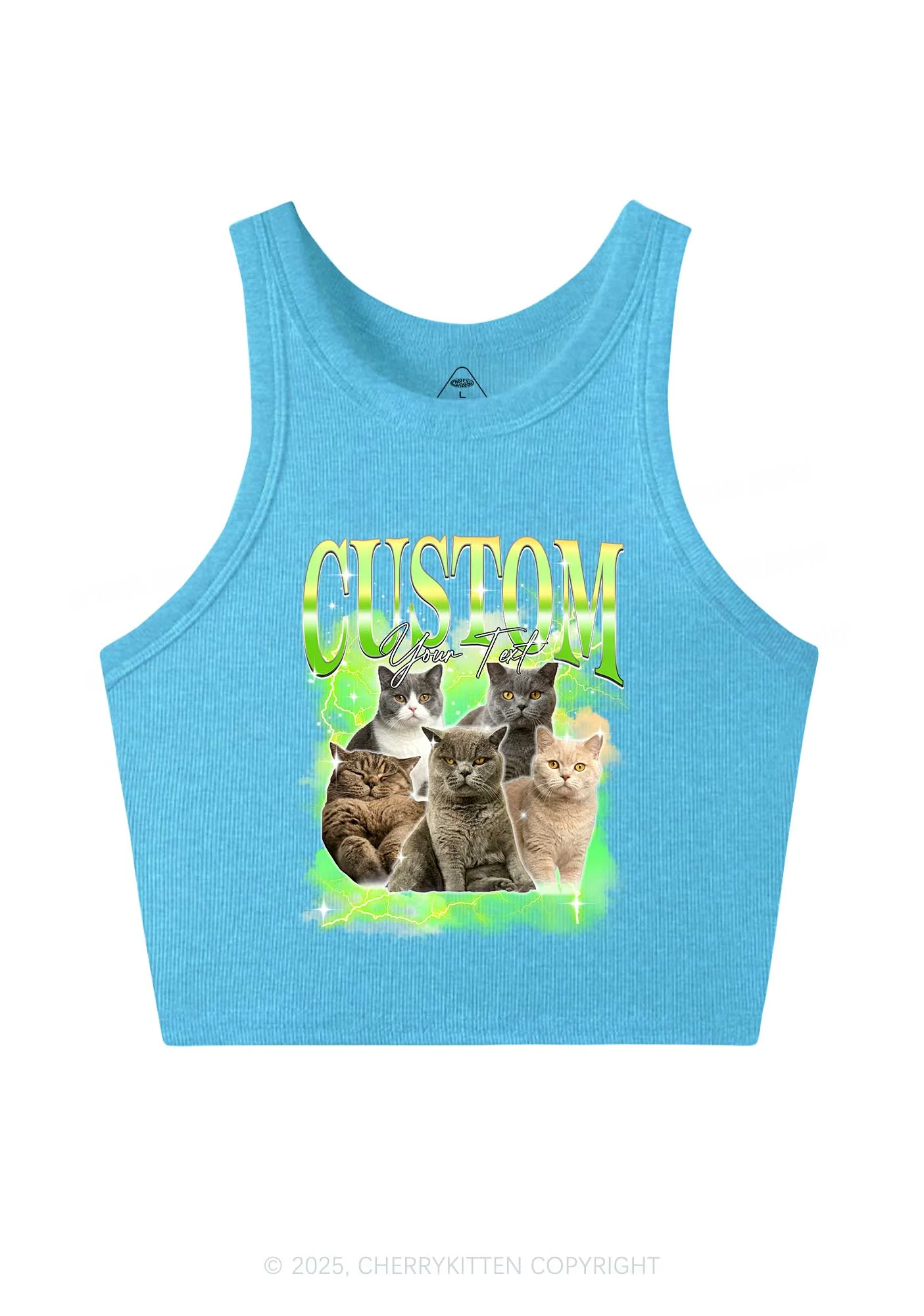 Custom Neon Lightning Cat Photo Y2K Crop Tank Top Cherrykitten - Image 4