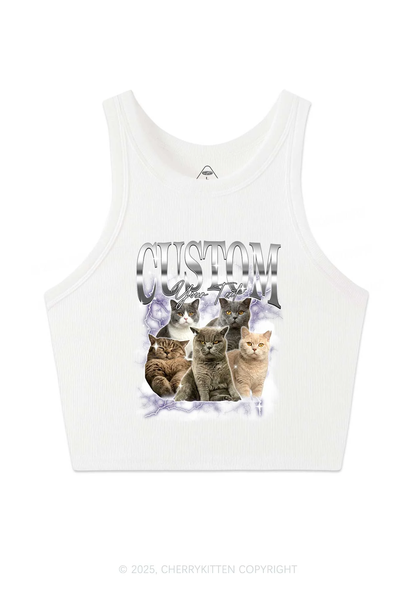 Custom Neon Lightning Cat Photo Y2K Crop Tank Top Cherrykitten - Image 5