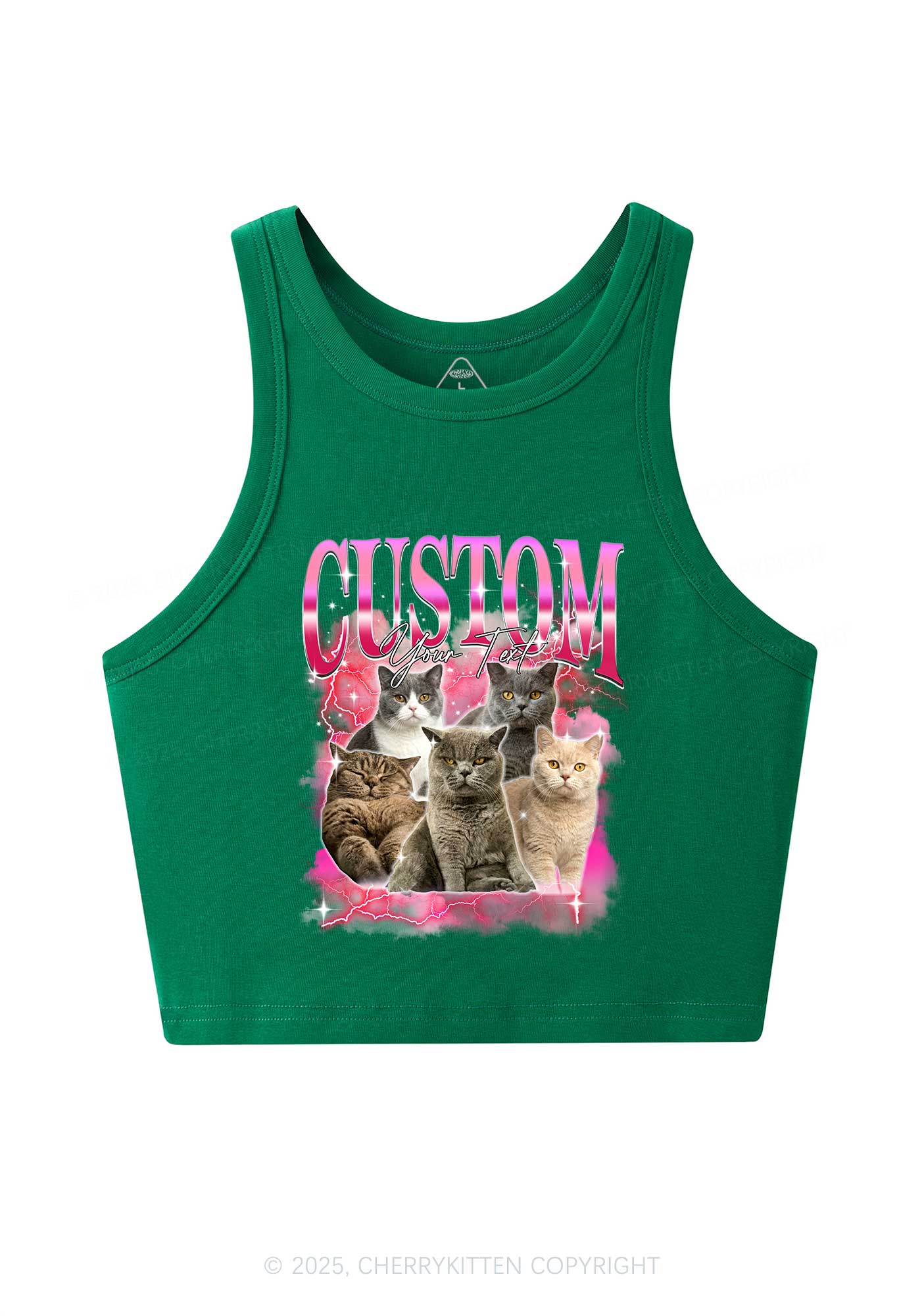 Custom Neon Lightning Cat Photo Y2K Crop Tank Top Cherrykitten - Image 7