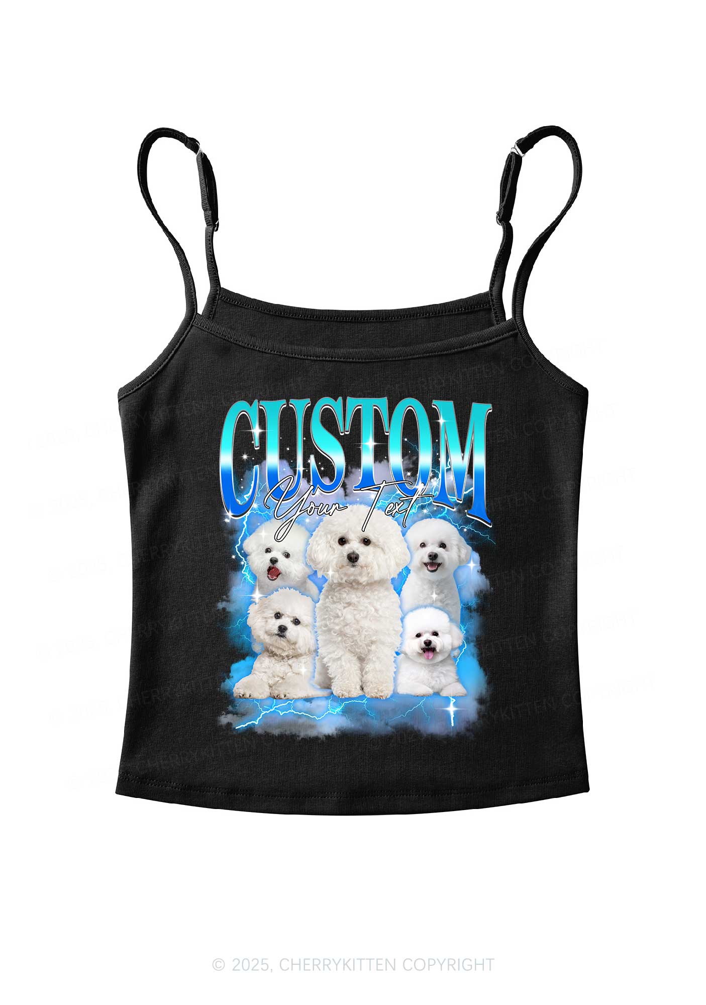 Custom Neon Lightning Cat Photo Y2K Spaghetti Strap Cami Cherrykitten - Image 4