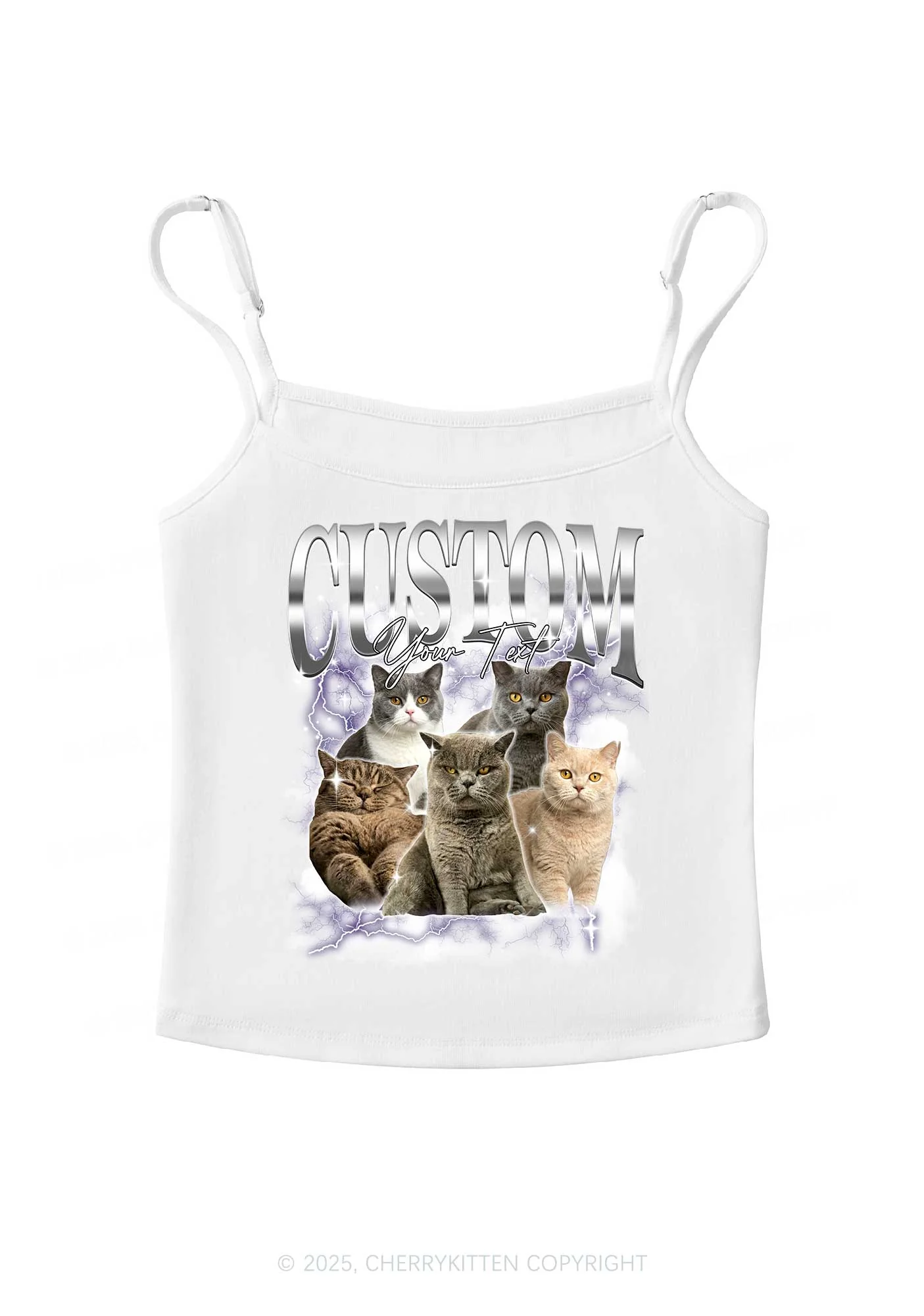 Custom Neon Lightning Cat Photo Y2K Spaghetti Strap Cami Cherrykitten - Image 6