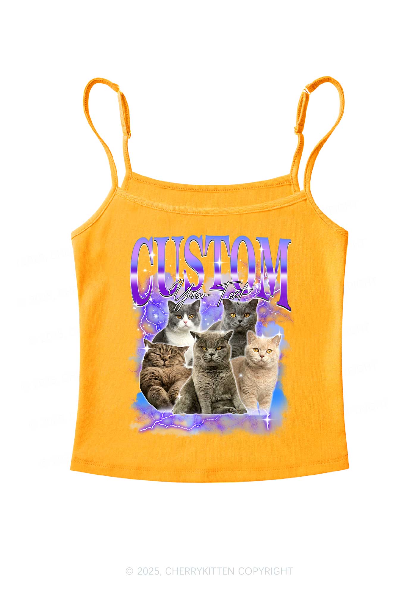 Custom Neon Lightning Cat Photo Y2K Spaghetti Strap Cami Cherrykitten - Image 8