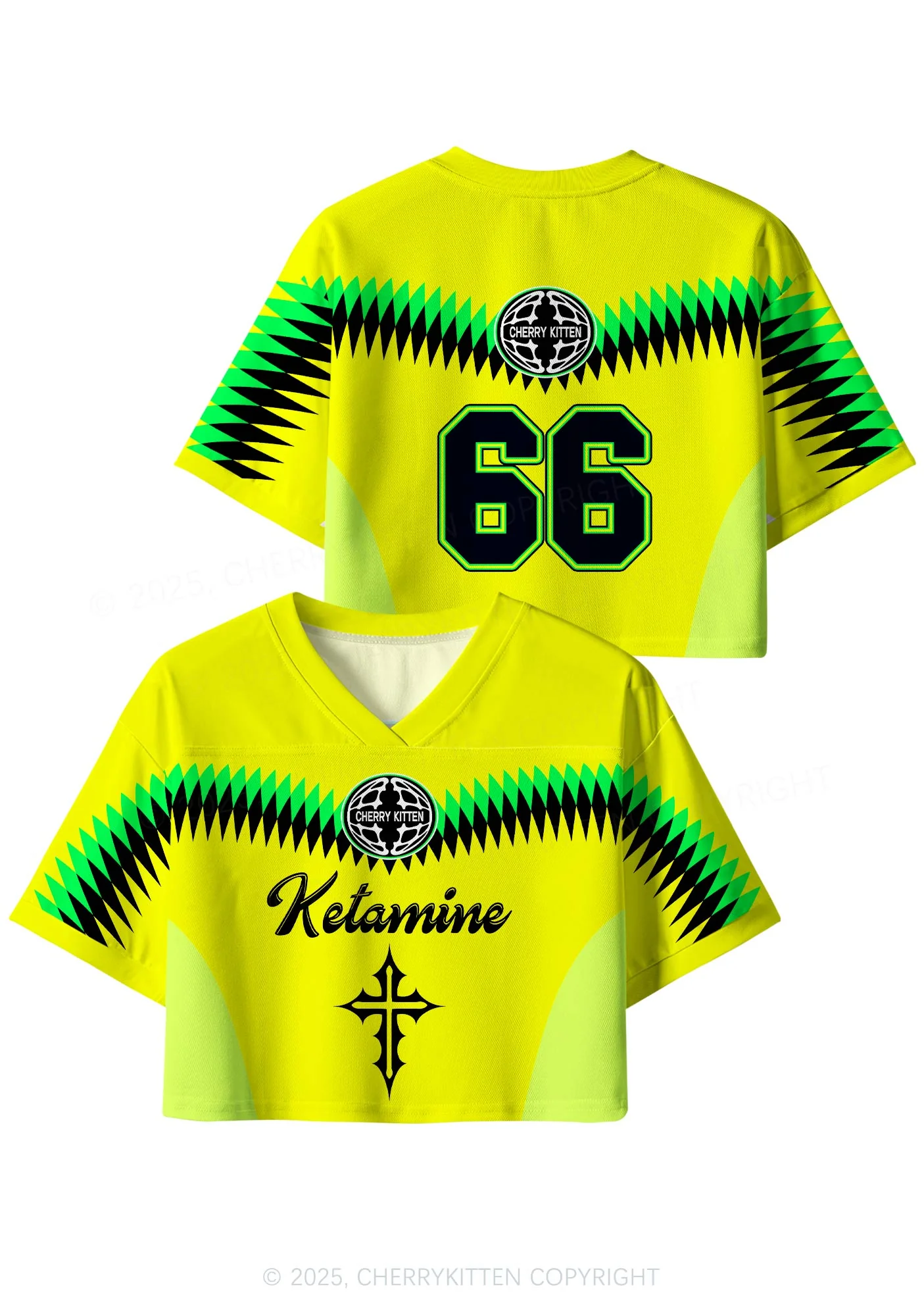 Custom Neon?Yellow Ketamxxe Cross Y2K Crop Sport Jersey Shirts Cherrykitten - Image 3