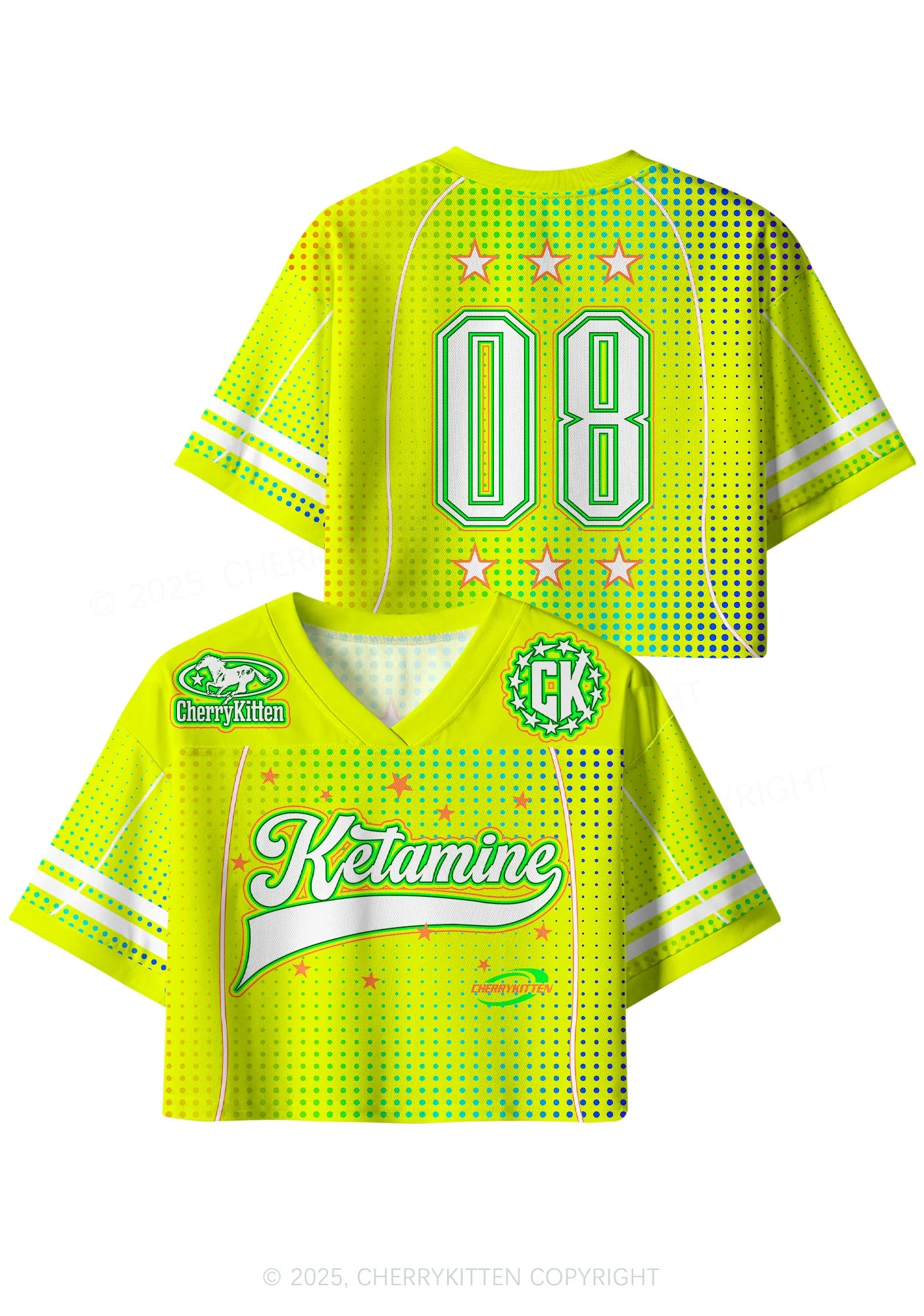 Custom Neon Yellow Ketamxxe Y2K Crop Sport Jersey Shirts Cherrykitten - Image 3